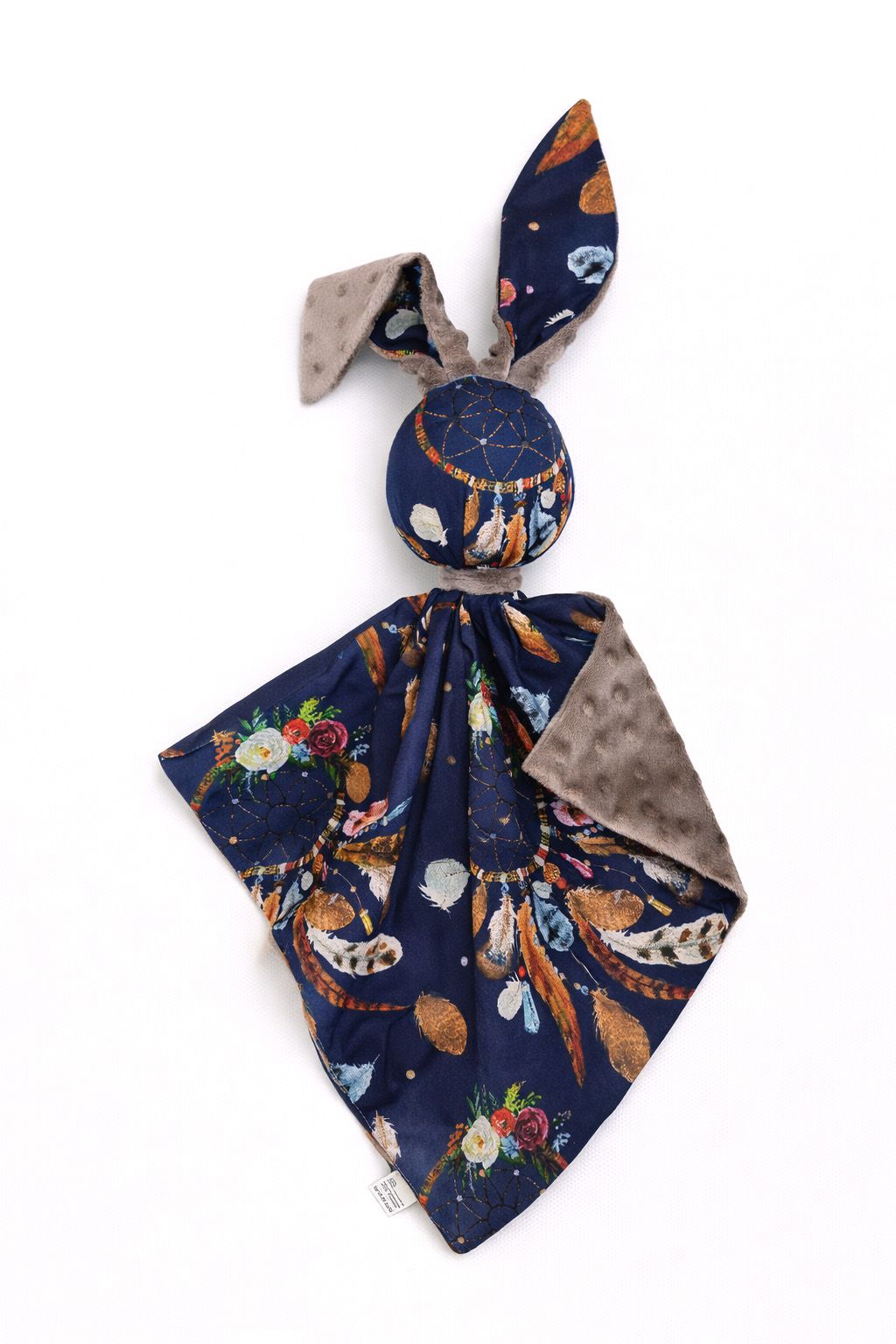 DOUDOU Cuddly bunny double-sided cotton and minky - Navy blue dream catchers - brown