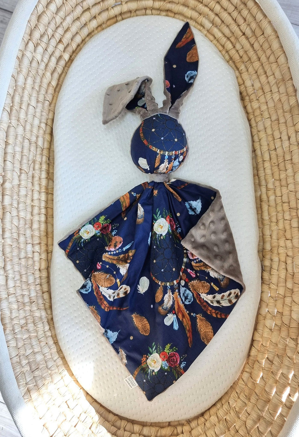 DOUDOU Cuddly bunny double-sided cotton and minky - Navy blue dream catchers - brown