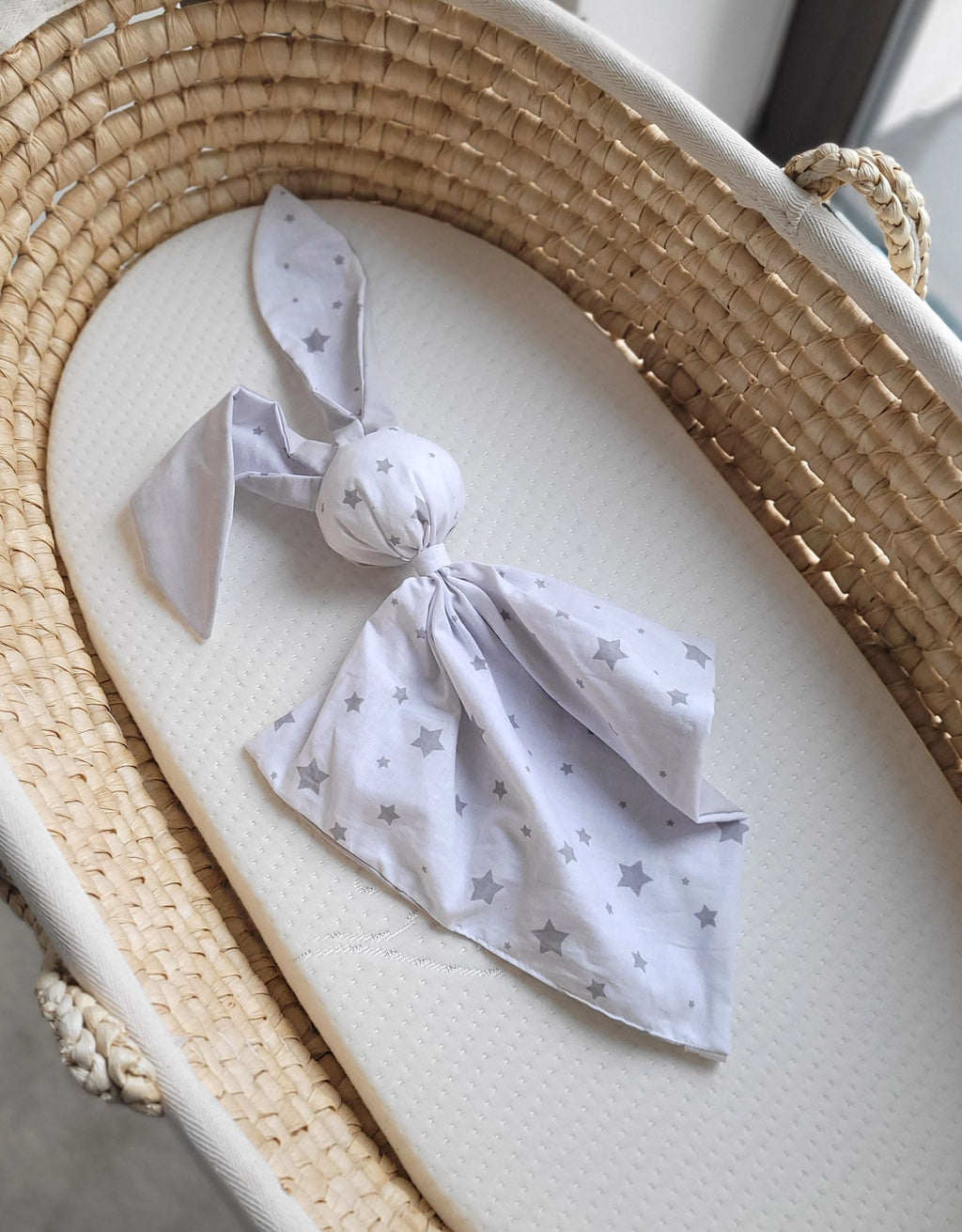 DOUDOU Soft cosy cuddly bunny blanket in cotton - Mini grey stars/grey