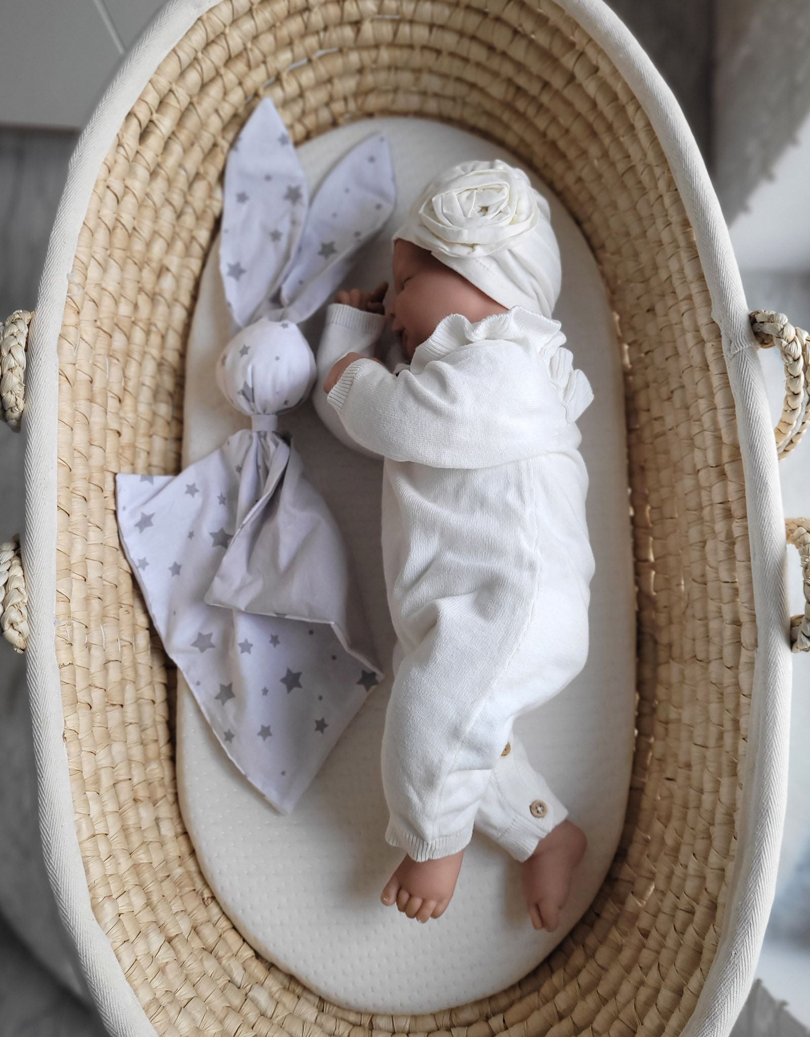 DOUDOU Soft cosy cuddly bunny blanket in cotton - Mini grey stars/grey