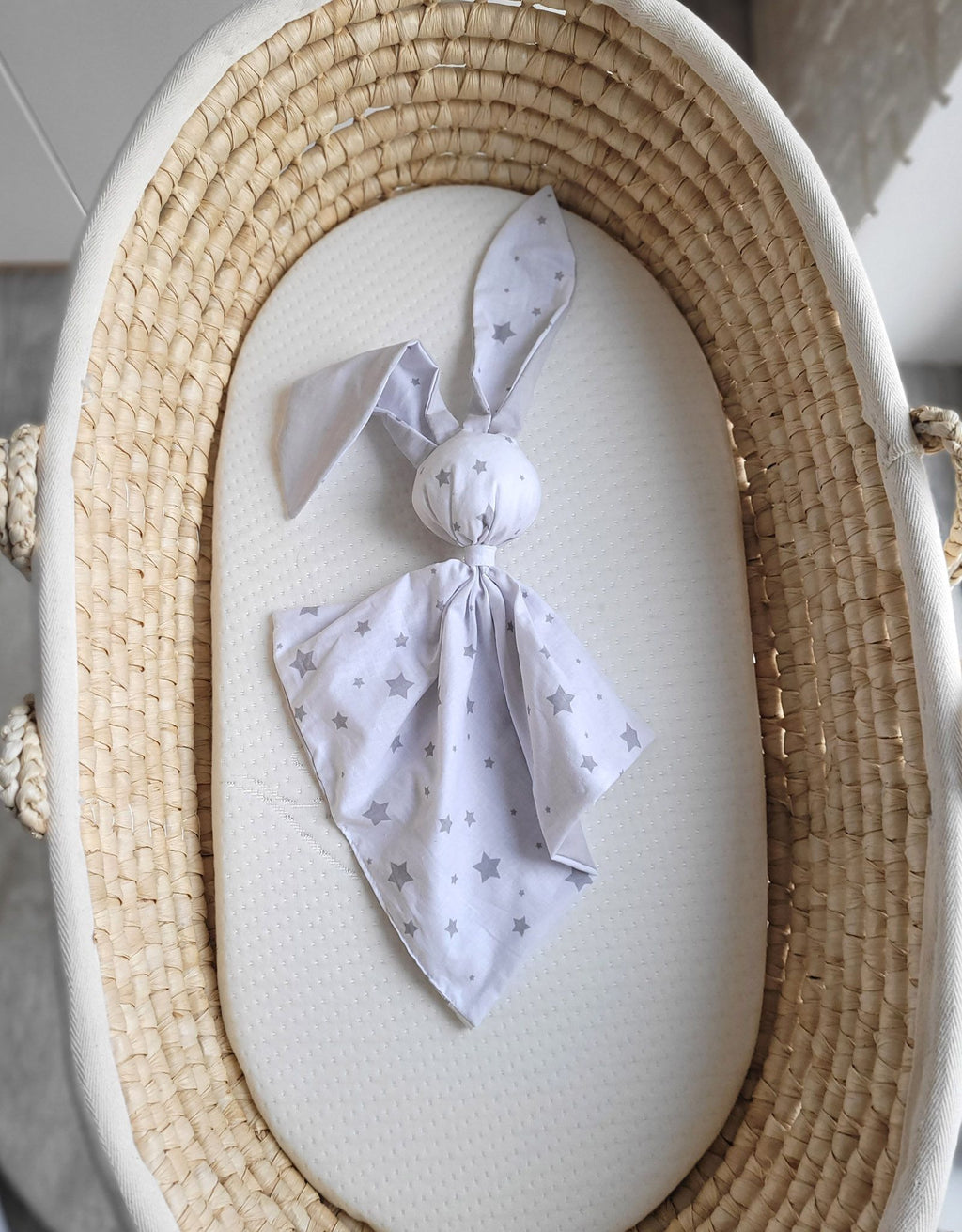 DOUDOU Soft cosy cuddly bunny blanket in cotton - Mini grey stars/grey