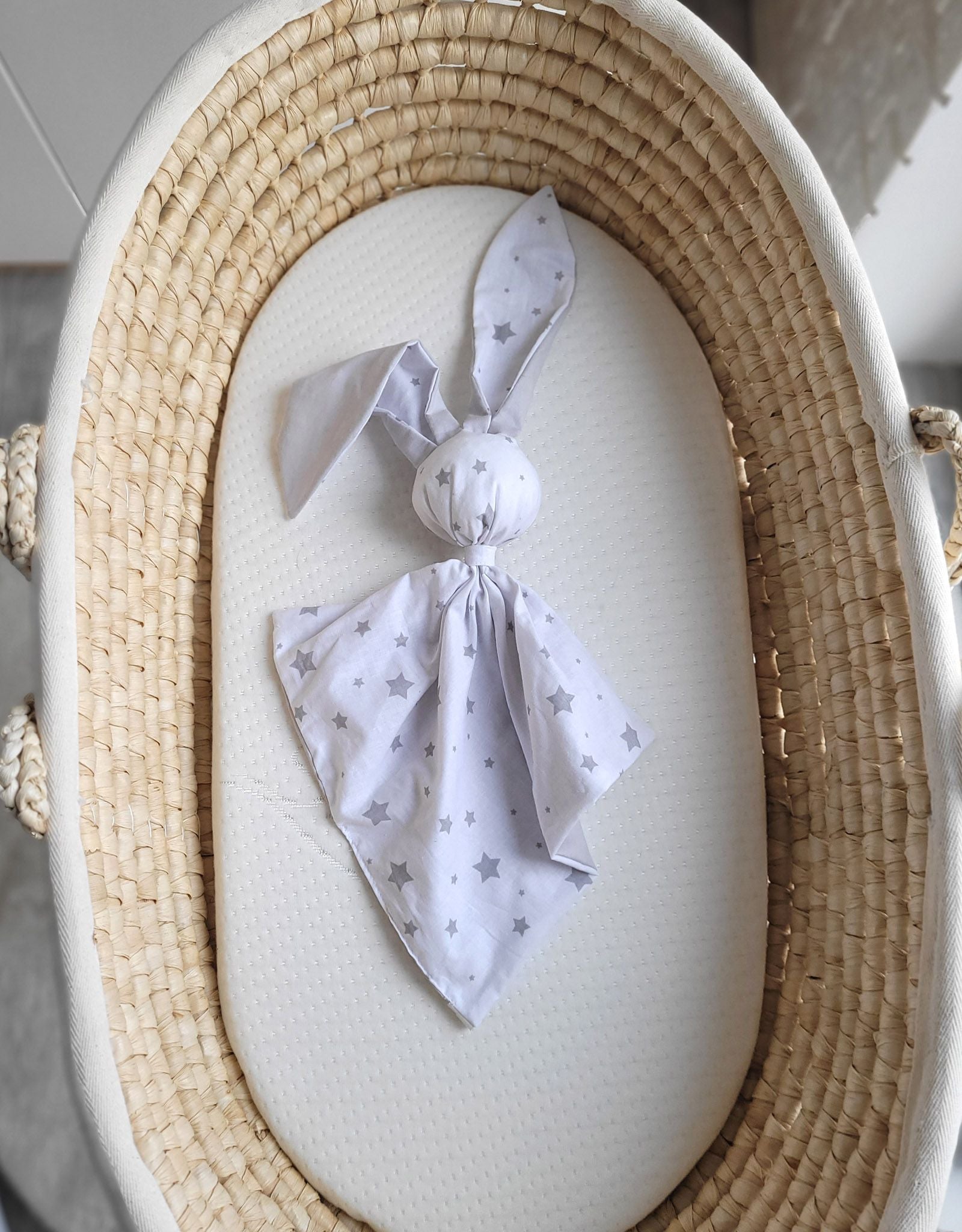 DOUDOU Soft cosy cuddly bunny blanket in cotton - Mini grey stars/grey
