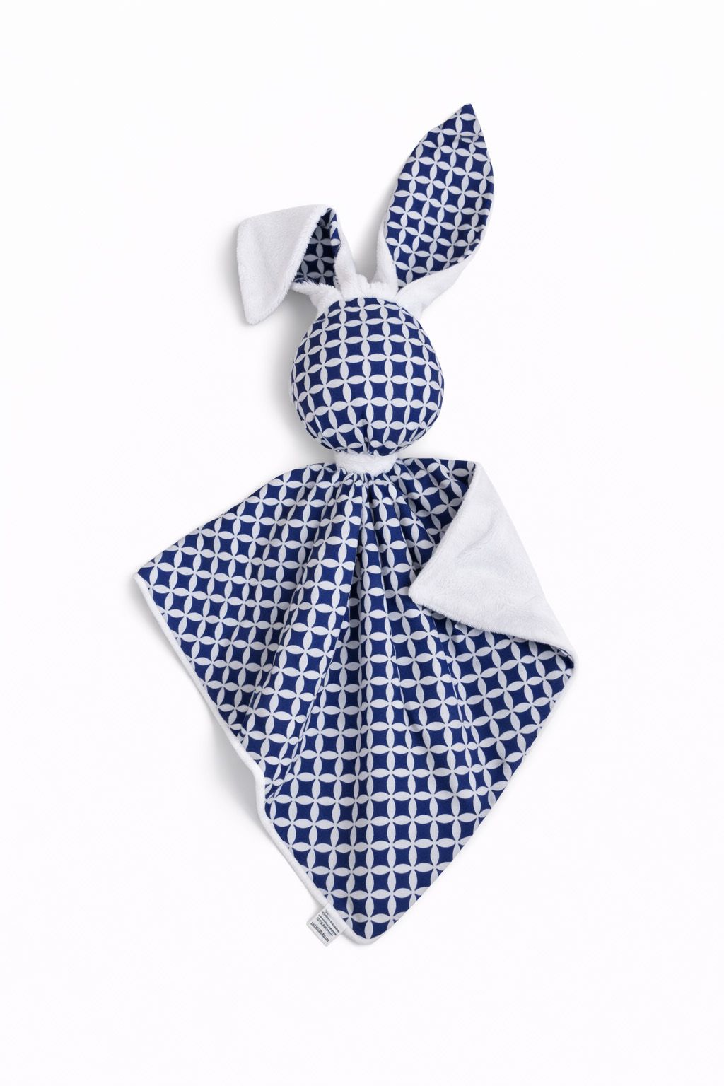 DOUDOU Cuddly bunny double-sided cotton and minky - Mini rosette navy blue - white