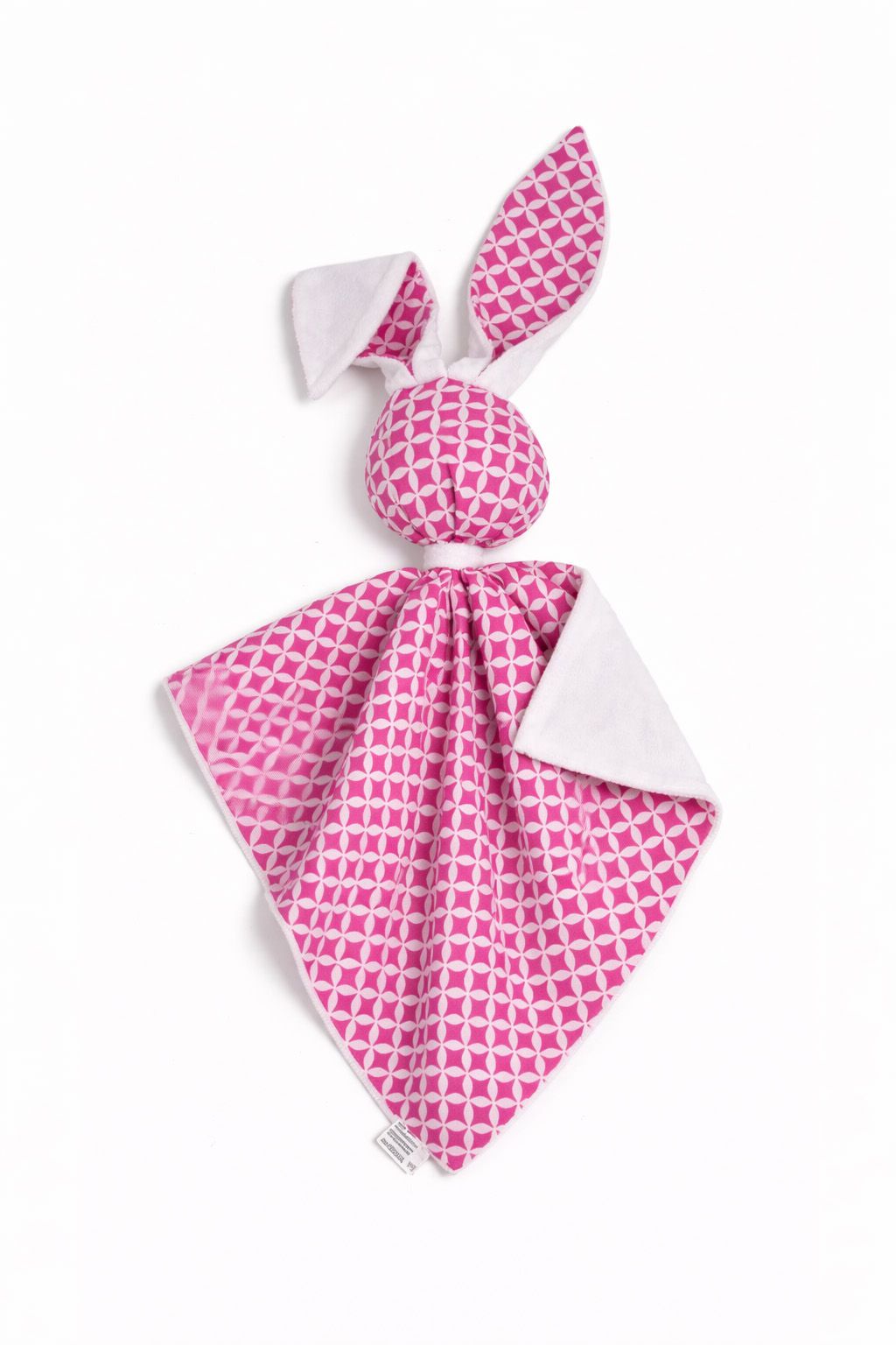 DOUDOU Cuddly bunny double-sided cotton and minky - Mini rosette pink - white