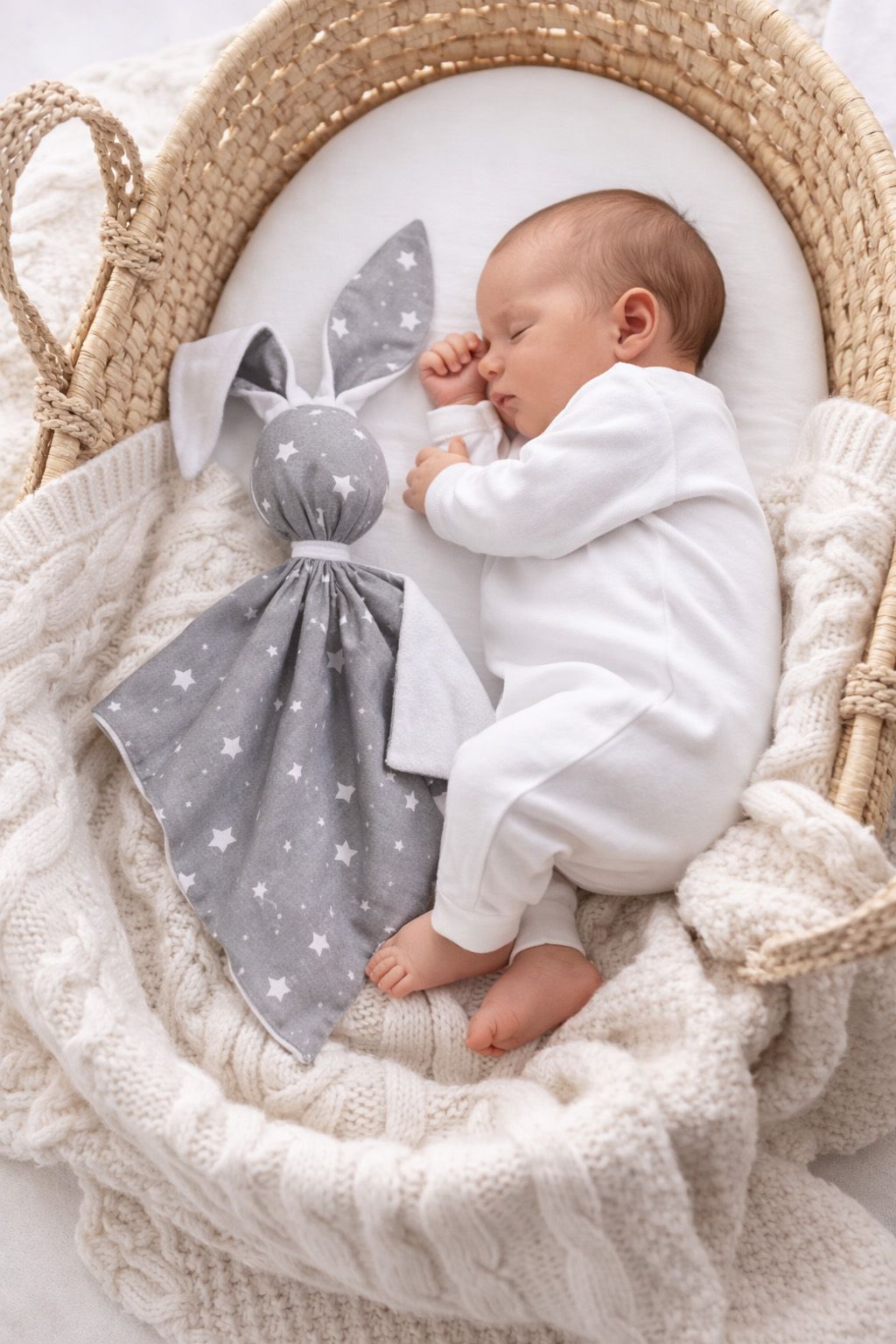 DOUDOU Cuddly bunny double-sided cotton and minky - Mini grey stars - white