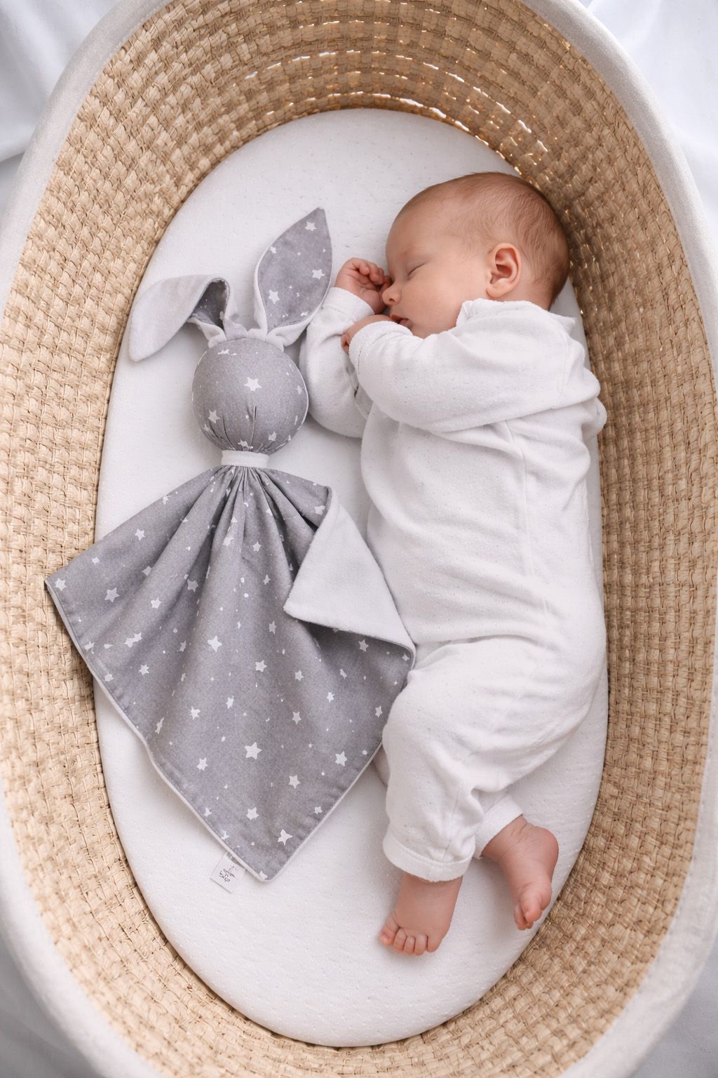 DOUDOU Cuddly bunny double-sided cotton and minky - Mini grey stars - white