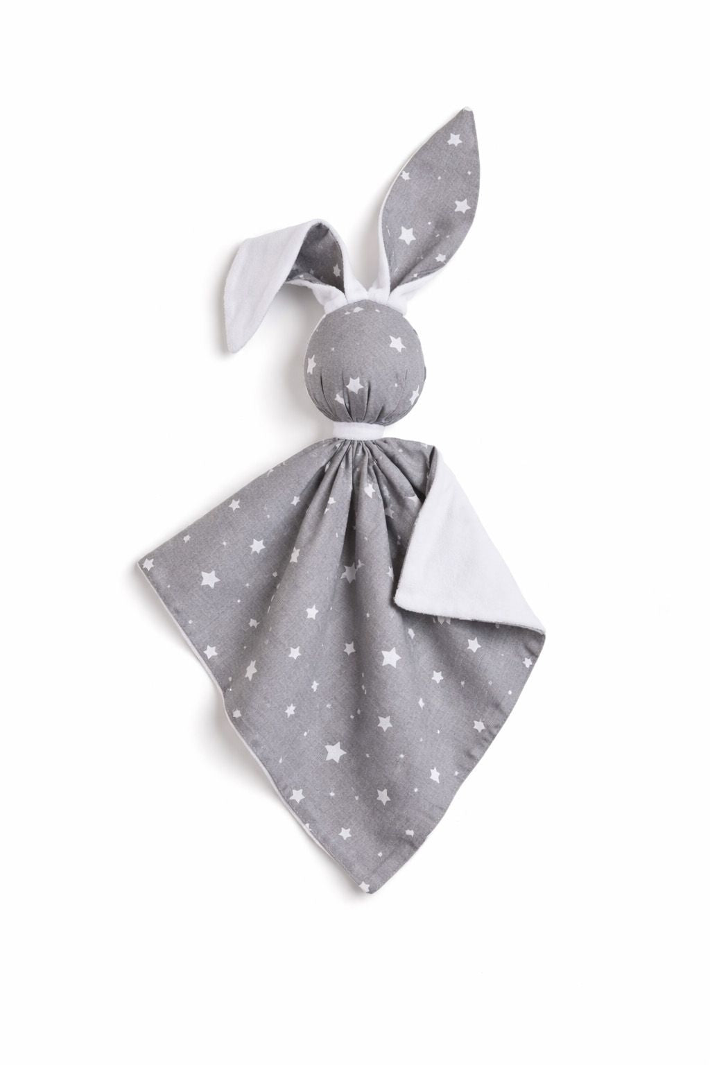 DOUDOU Cuddly bunny double-sided cotton and minky - Mini grey stars - white