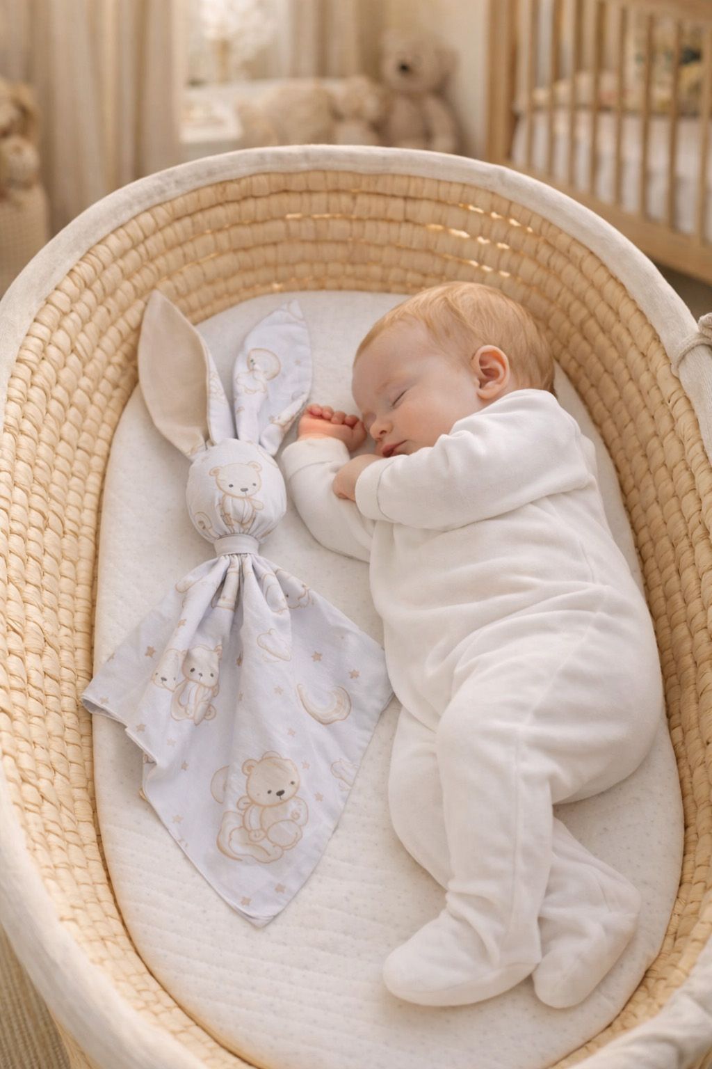 DOUDOU Soft cosy cuddly bunny blanket in cotton - Rainbow beige bear