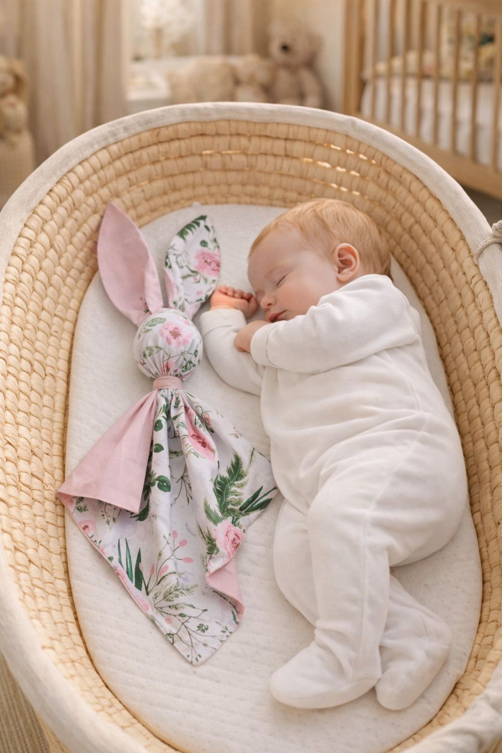 DOUDOU Soft cosy cuddly bunny blanket in cotton - Pink peonies - pink