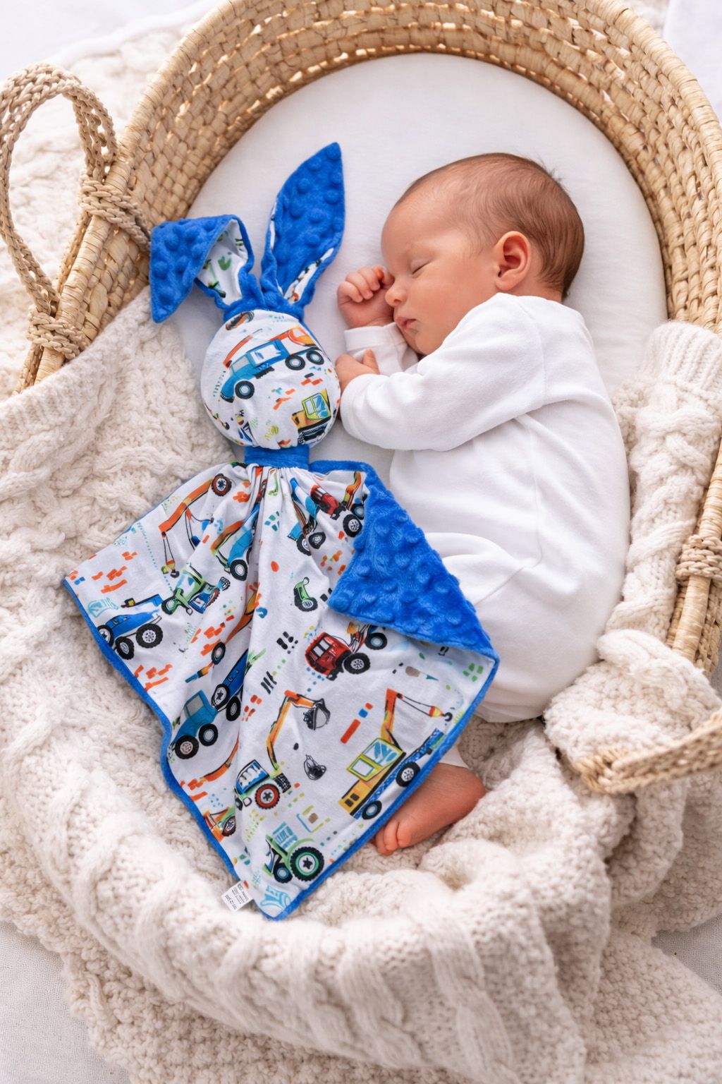 DOUDOU Cuddly bunny double-sided cotton and minky - Construction site - blue