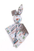 DOUDOU Cuddly bunny double-sided cotton and minky - Turquoise train - grey