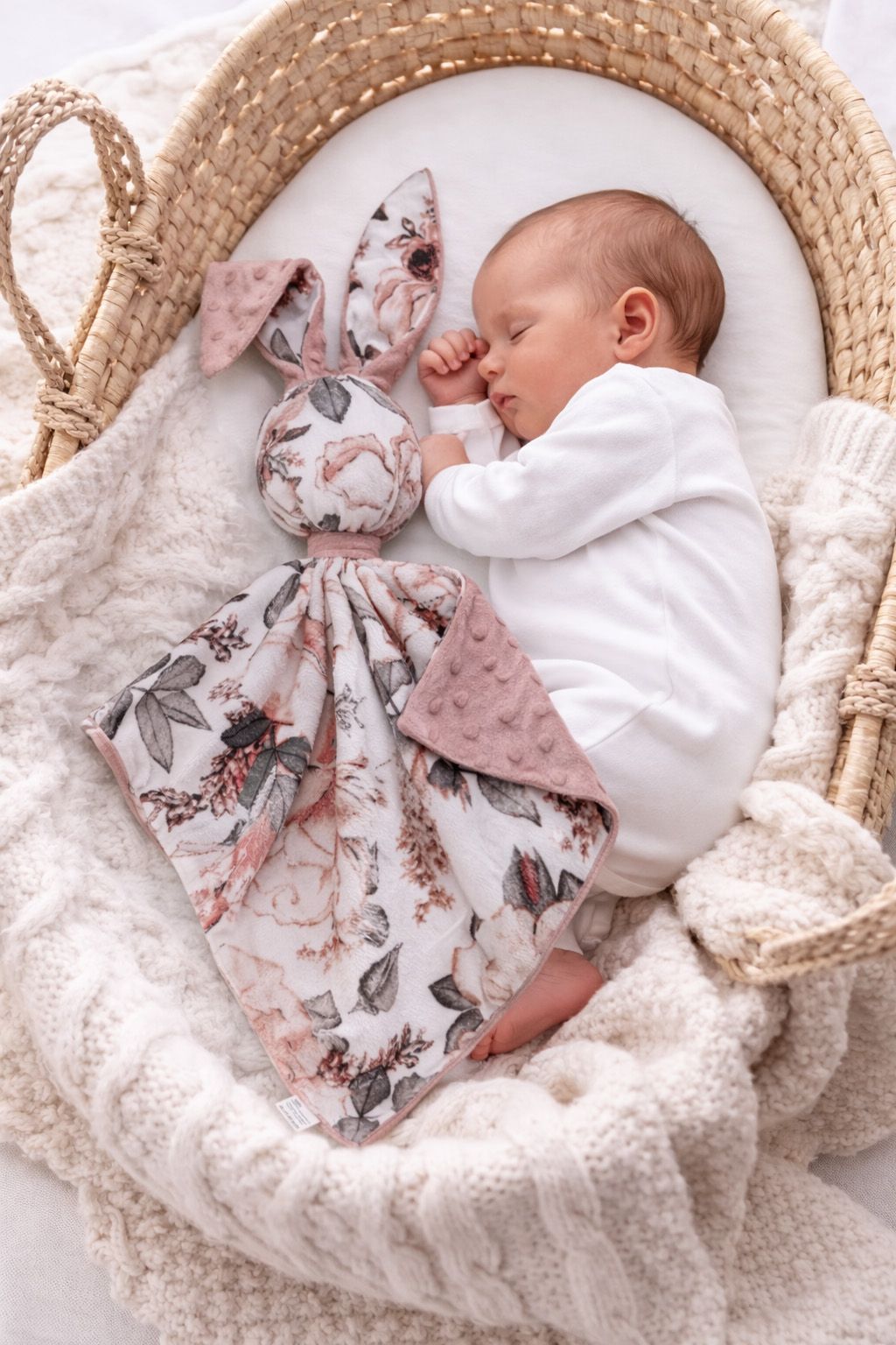 DOUDOU Cuddly bunny double-sided cotton and minky - Sepia roses - dusky pink