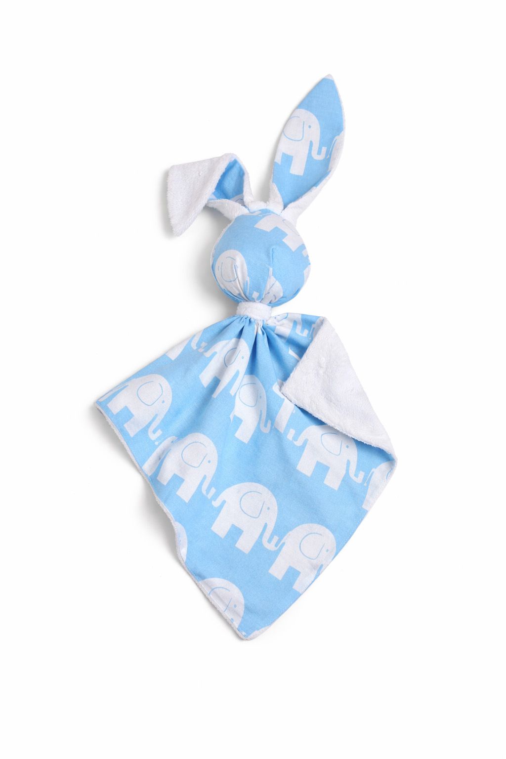 DOUDOU Cuddly bunny double-sided cotton and minky - Blue elephants - white