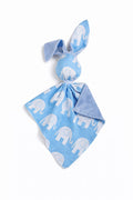 DOUDOU Cuddly bunny double-sided cotton and minky - Blue elephants - blue