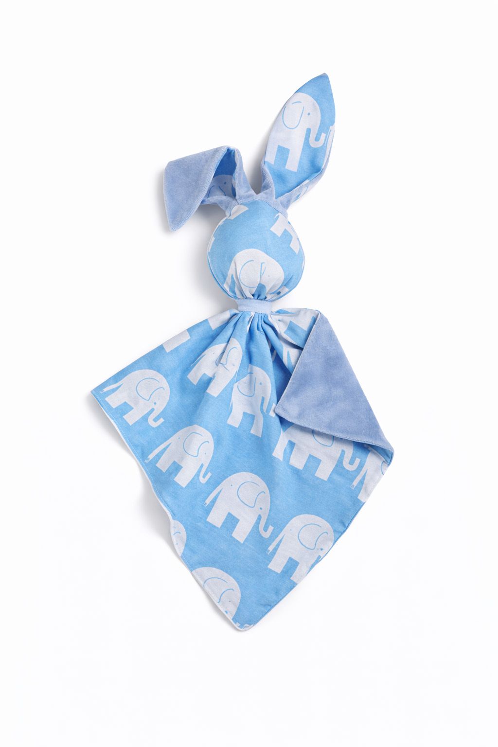 DOUDOU Cuddly bunny double-sided cotton and minky - Blue elephants - blue