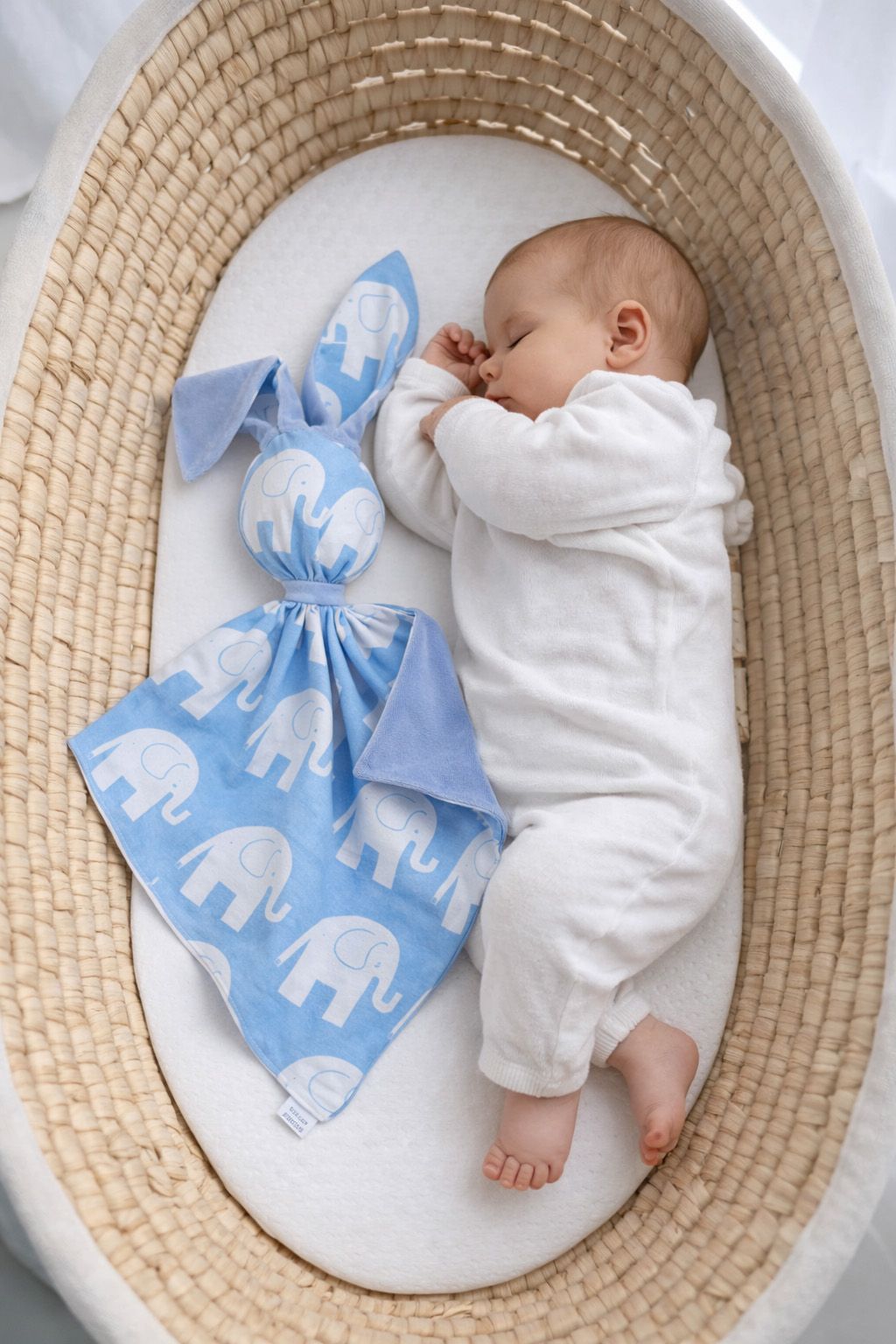 DOUDOU Cuddly bunny double-sided cotton and minky - Blue elephants - blue