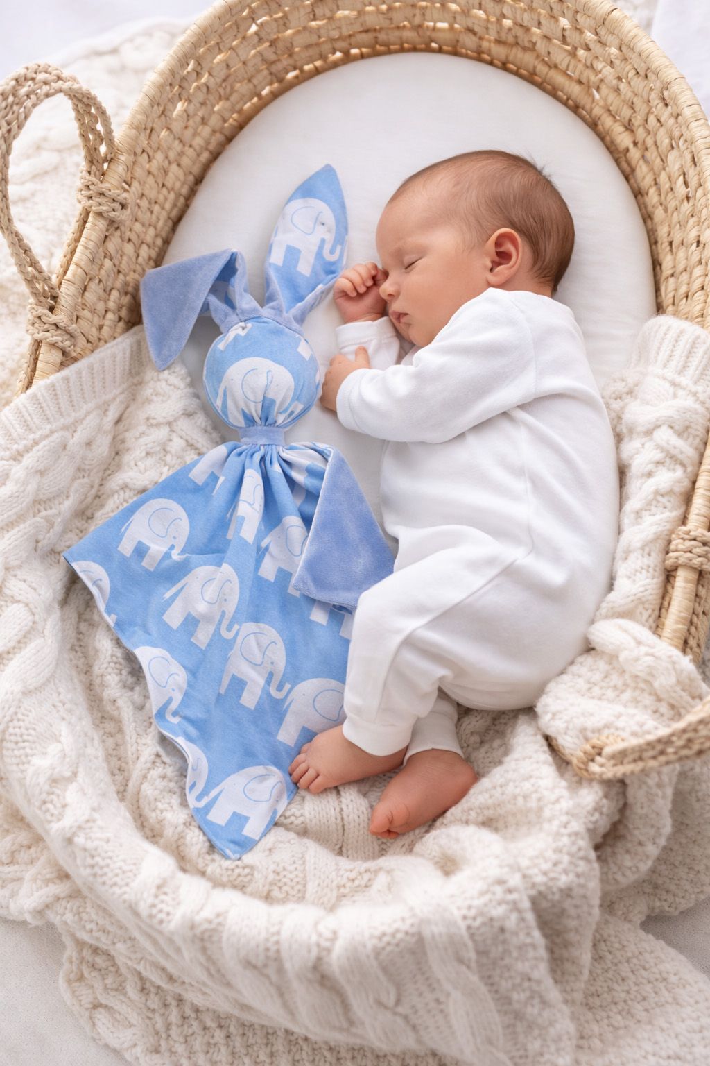 DOUDOU Cuddly bunny double-sided cotton and minky - Blue elephants - blue