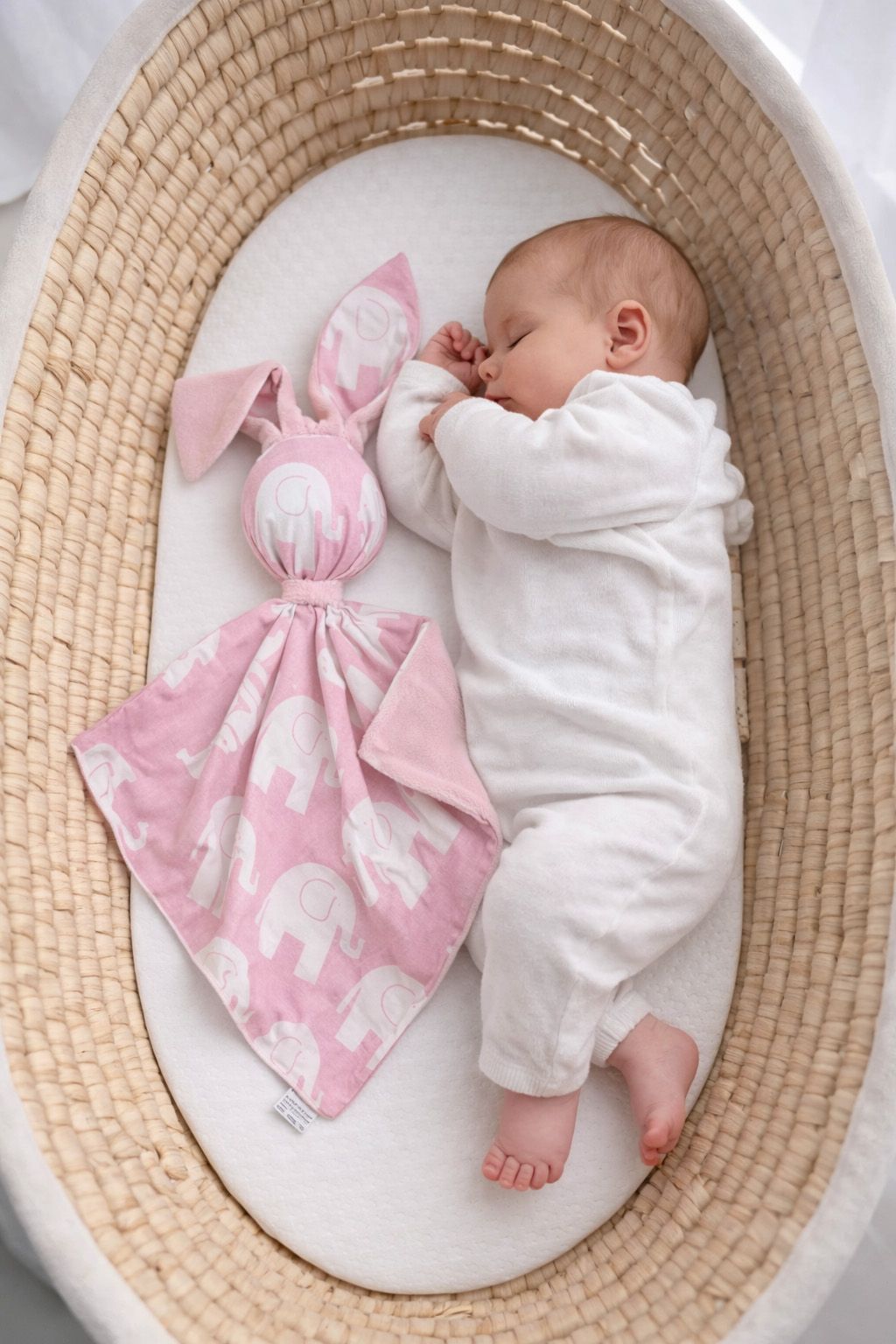 DOUDOU Cuddly bunny double-sided cotton and minky - Pink elephants - pink