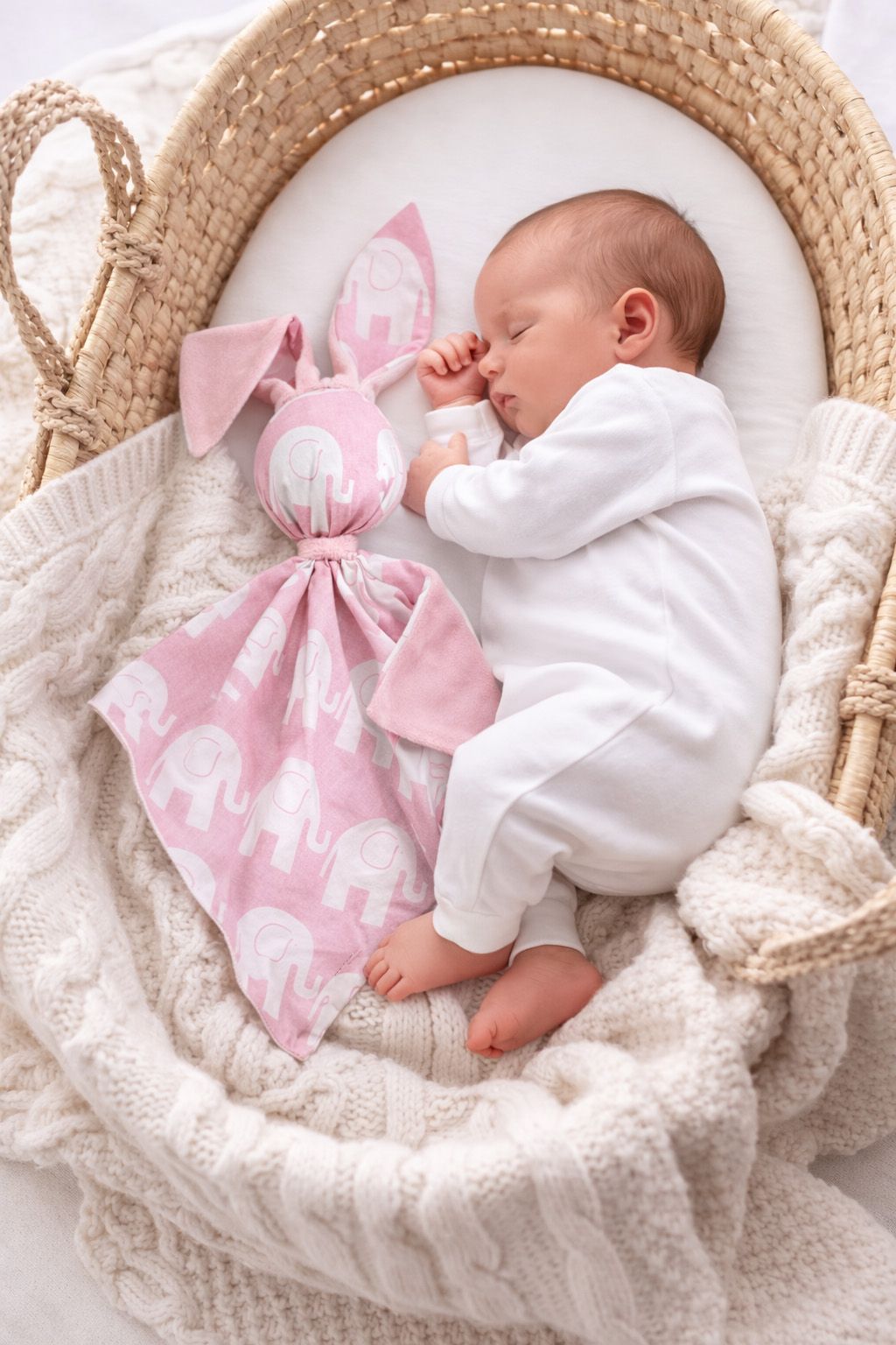 DOUDOU Cuddly bunny double-sided cotton and minky - Pink elephants - pink