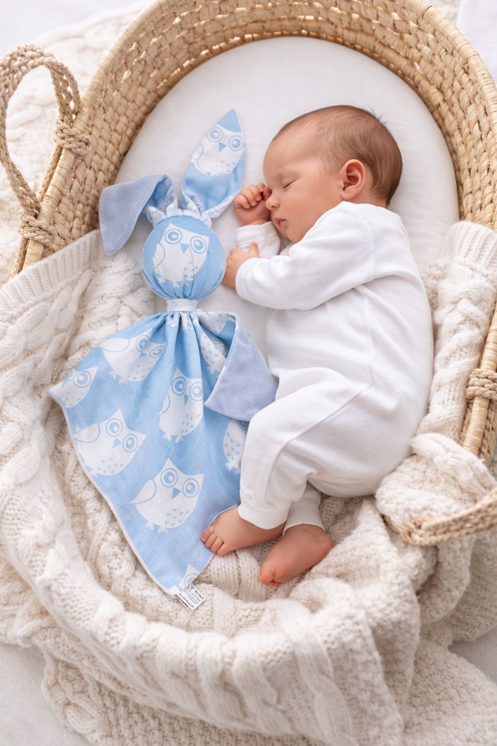 DOUDOU Cuddly bunny double-sided cotton and minky - Blue owls - blue