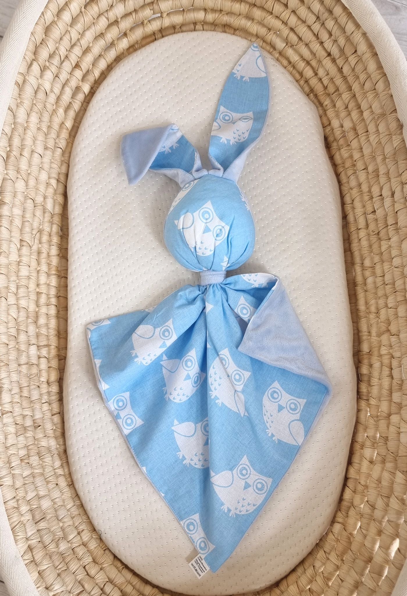 DOUDOU Cuddly bunny double-sided cotton and minky - Blue owls - blue