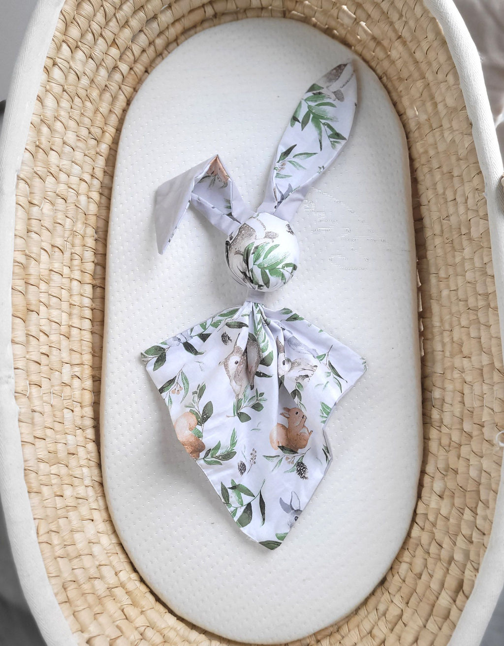 DOUDOU Soft cosy cuddly bunny blanket in cotton - Woodland green/grey