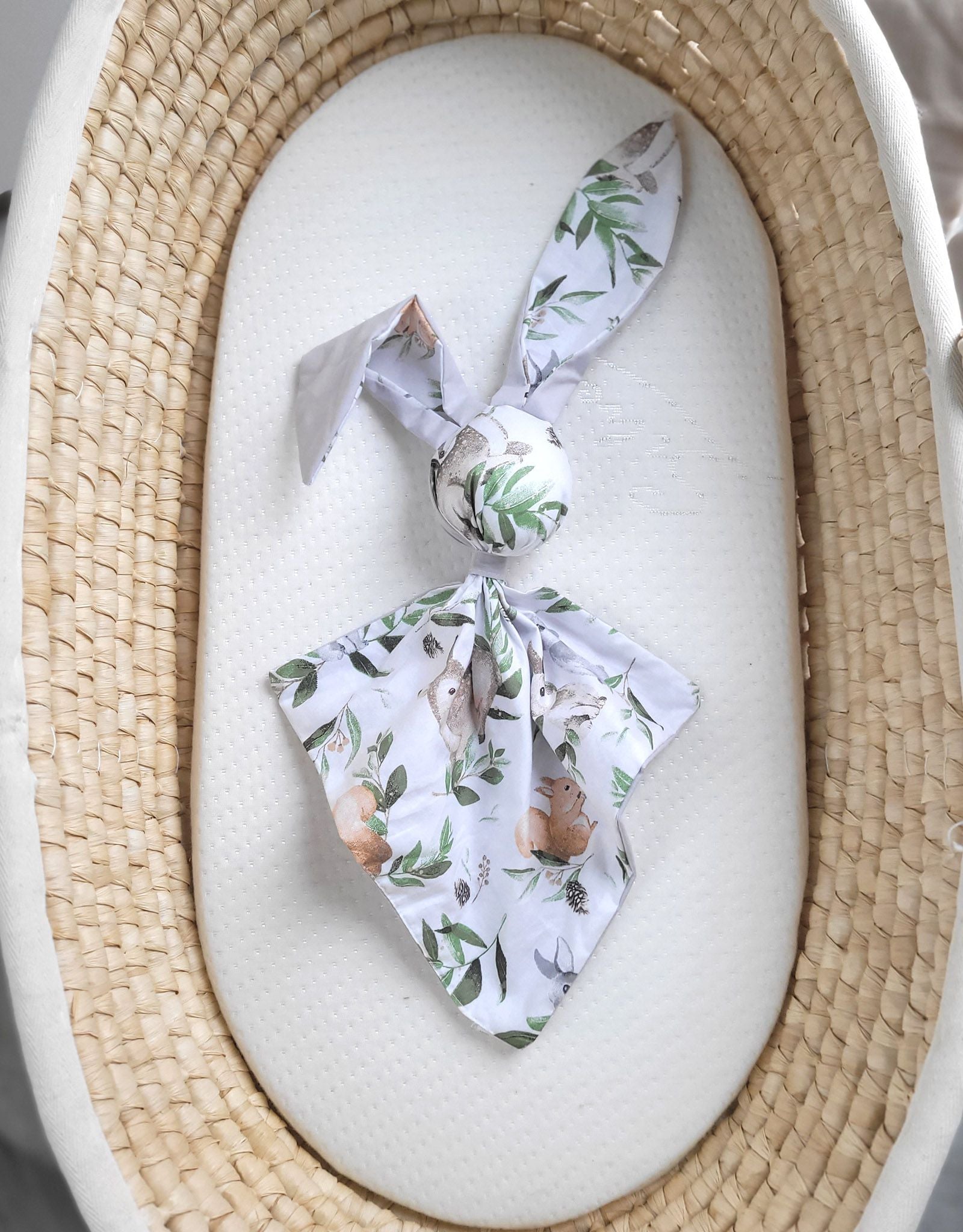 DOUDOU Soft cosy cuddly bunny blanket in cotton - Woodland green/grey