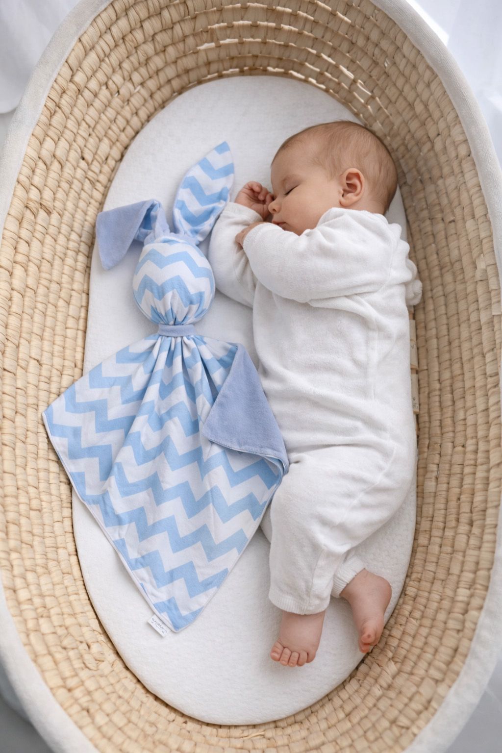 DOUDOU Cuddly bunny double-sided cotton and minky - Blue chevron - blue