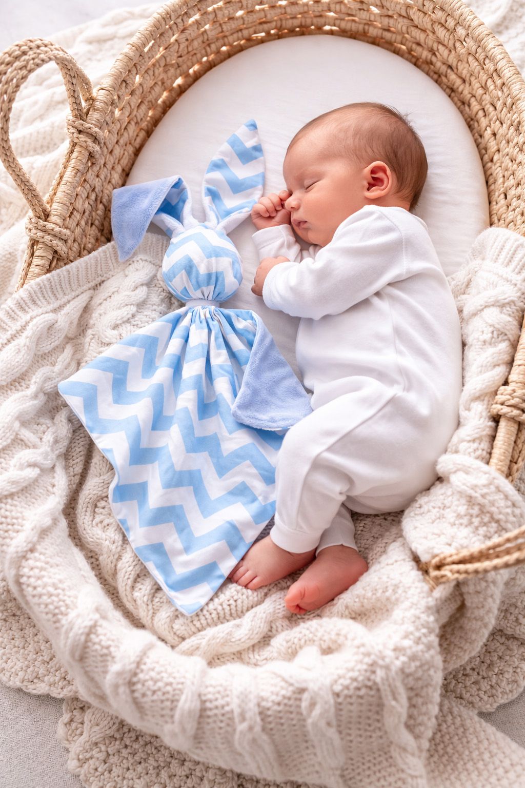 DOUDOU Cuddly bunny double-sided cotton and minky - Blue chevron - blue