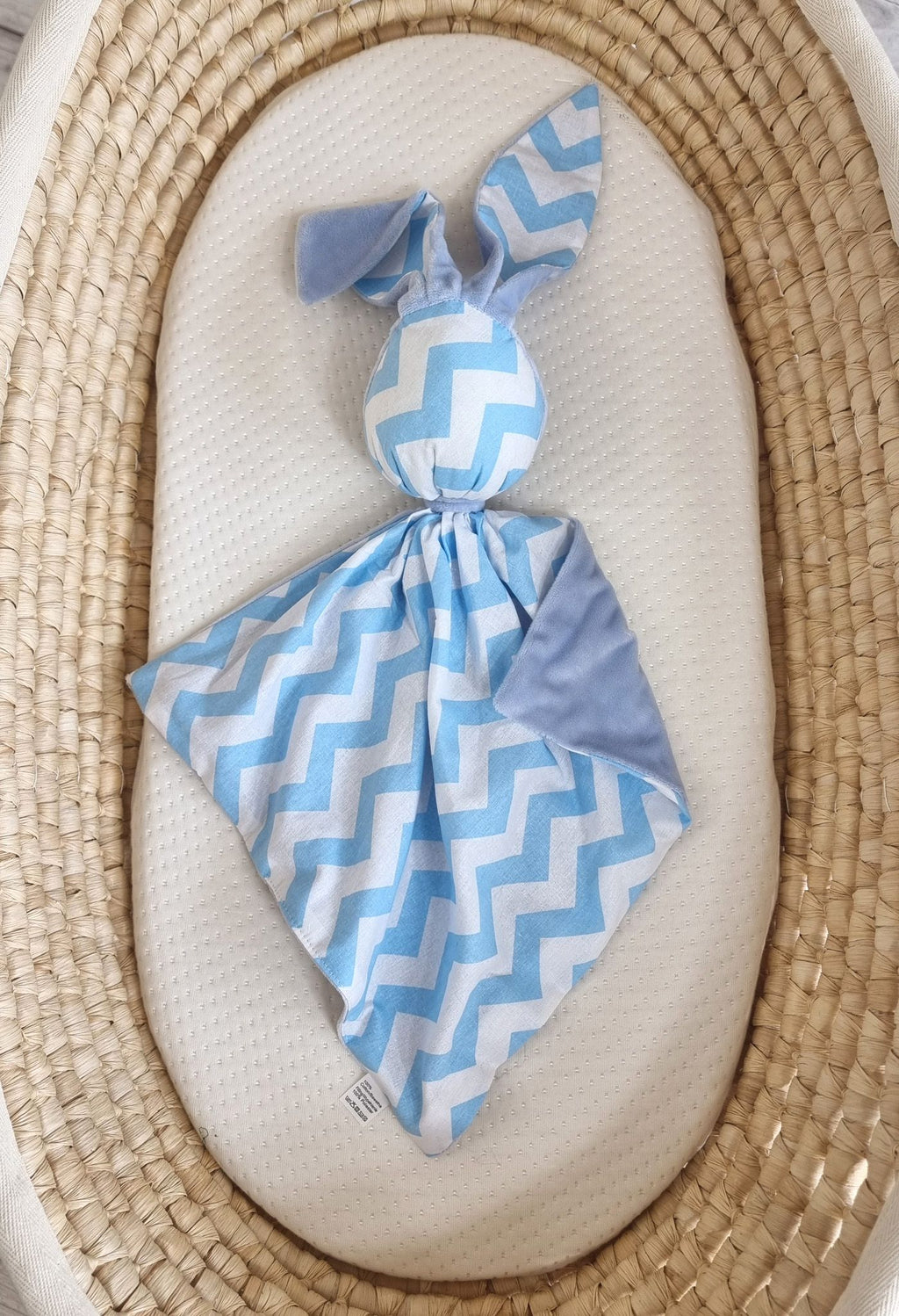 DOUDOU Cuddly bunny double-sided cotton and minky - Blue chevron - blue