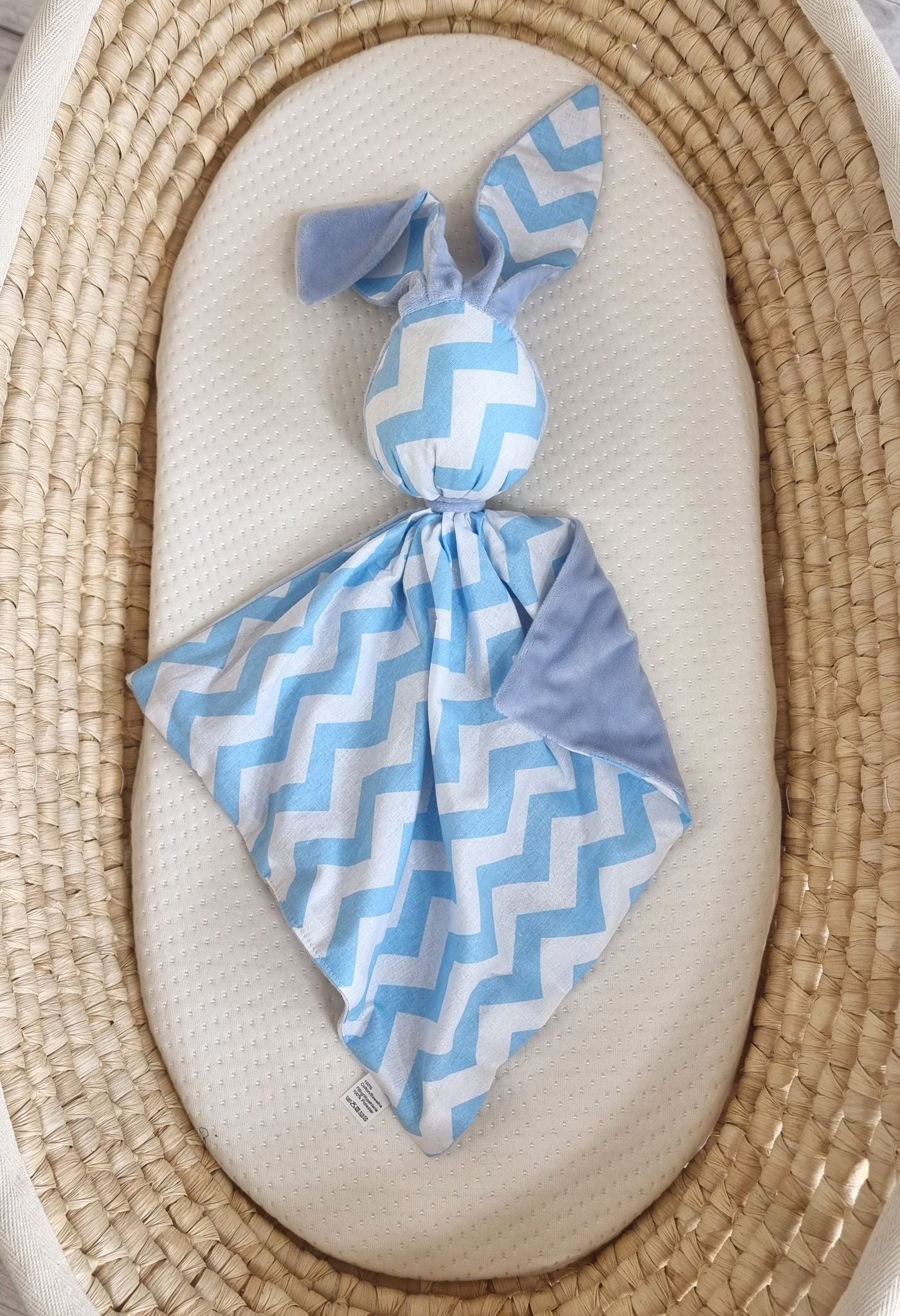 DOUDOU Cuddly bunny double-sided cotton and minky - Blue chevron - blue