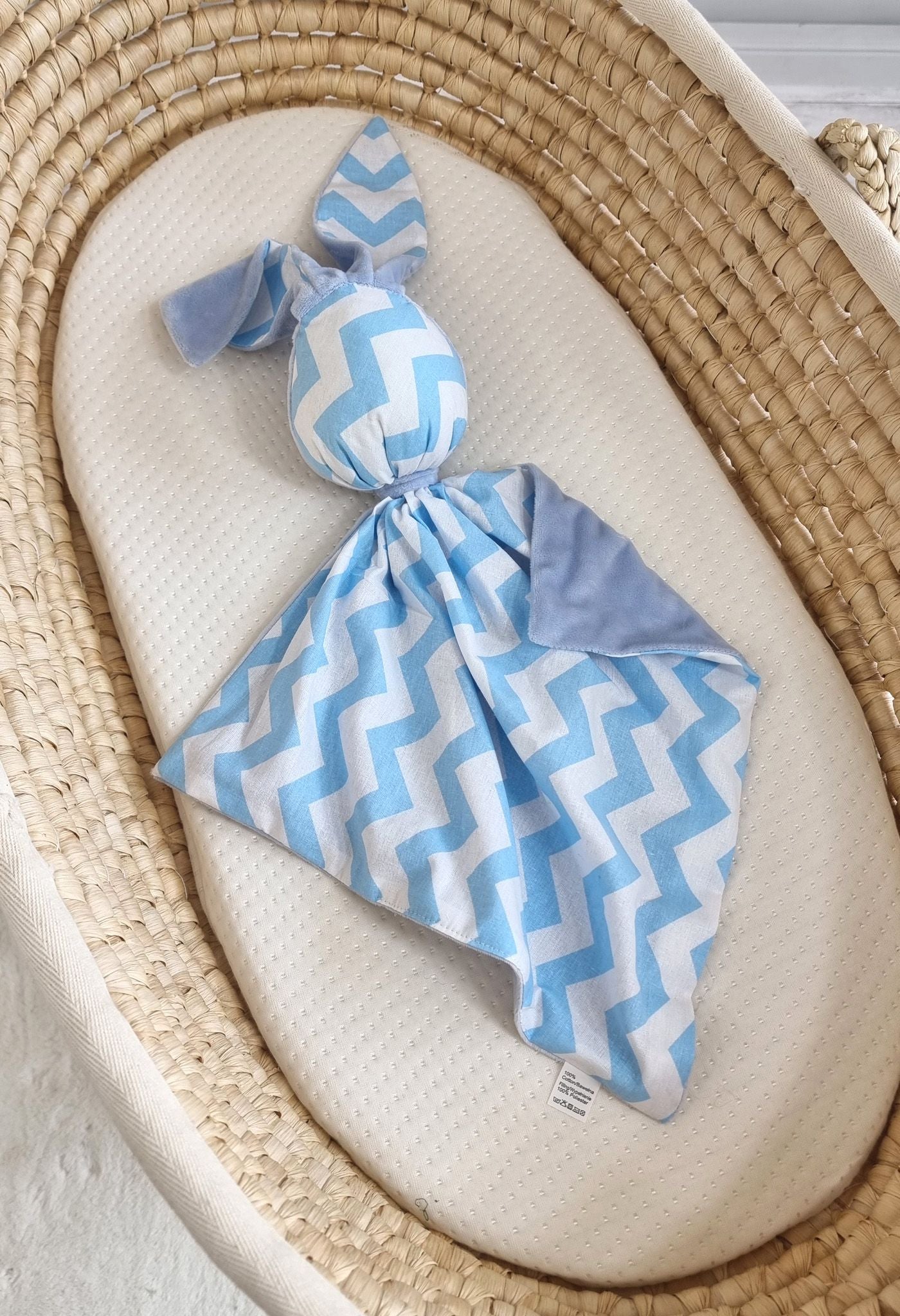 DOUDOU Cuddly bunny double-sided cotton and minky - Blue chevron - blue
