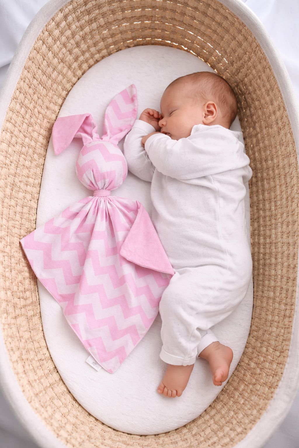 DOUDOU Cuddly bunny double-sided cotton and minky - Pink chevron - pink