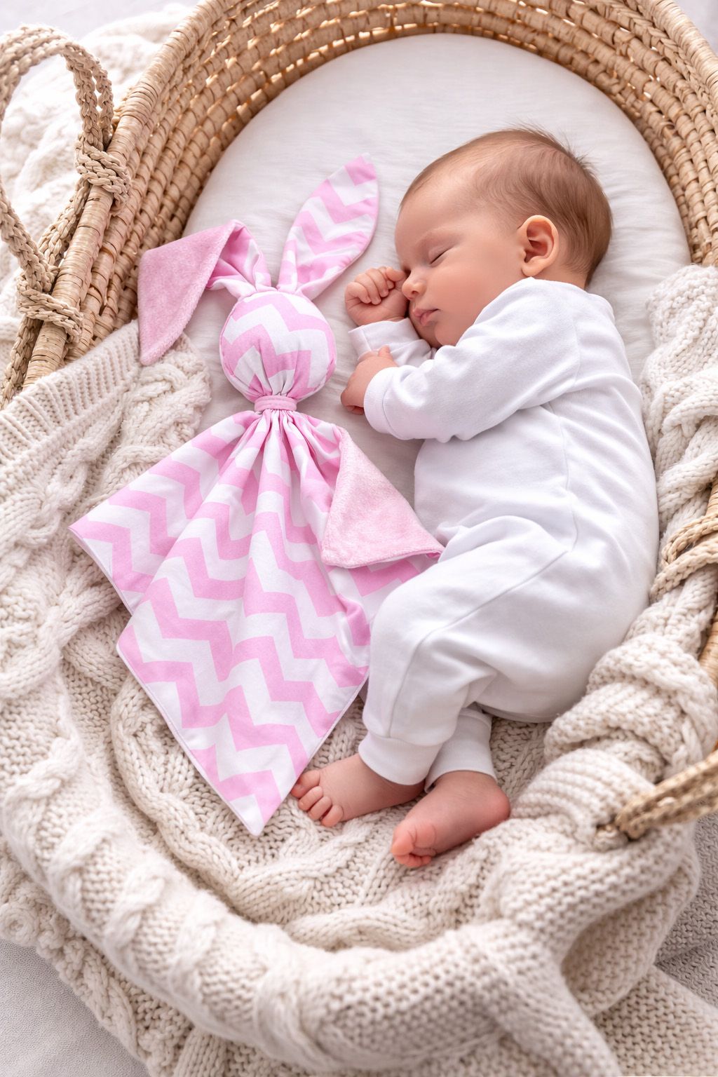 DOUDOU Cuddly bunny double-sided cotton and minky - Pink chevron - pink