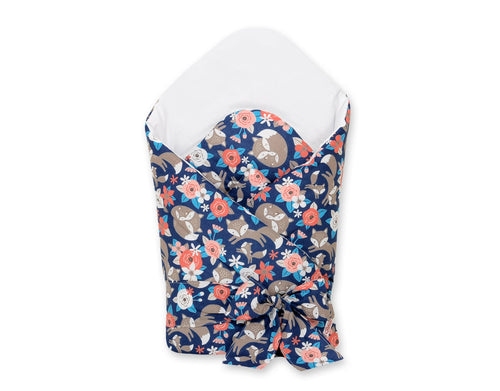 Baby nest 2in1 with stiffening with bow - fox family on blue