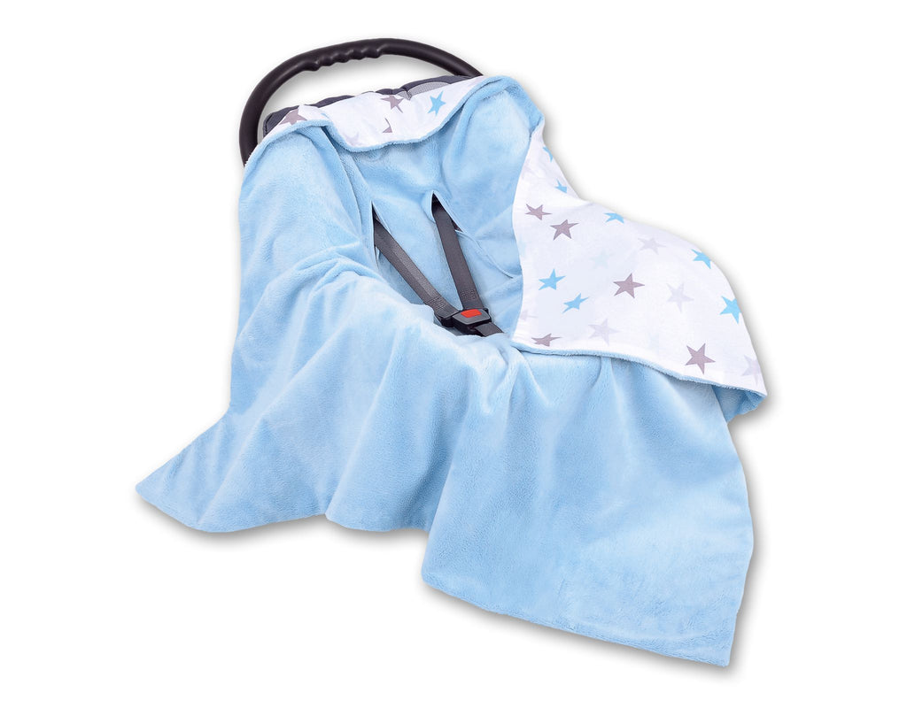 Big double-sided car seat blanket for babies- gray-blau stars