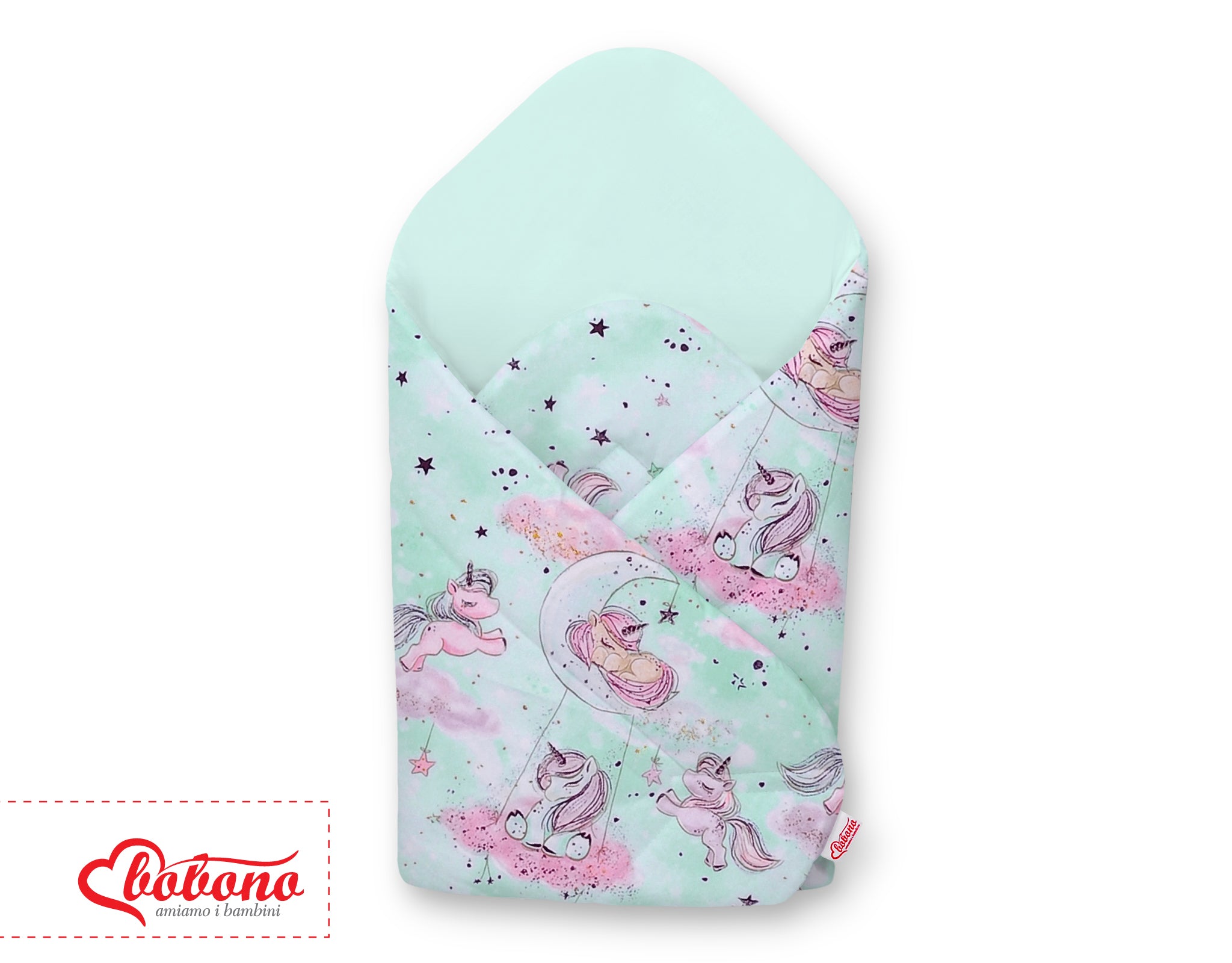Baby nest with stiffening - unicorn mint/mint
