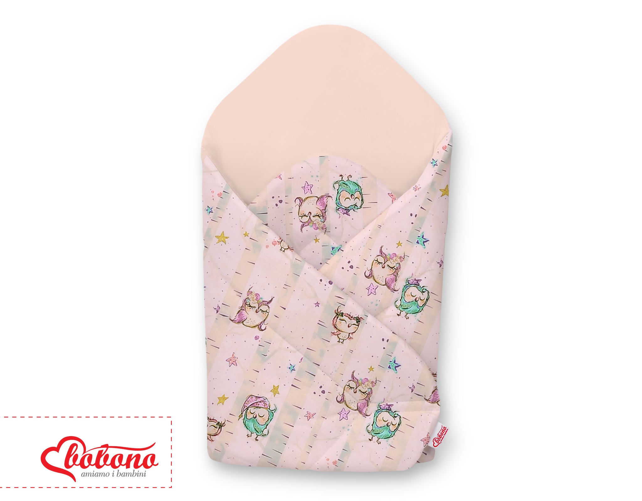 Baby nest with stiffening - owls cream-mint/powder pink
