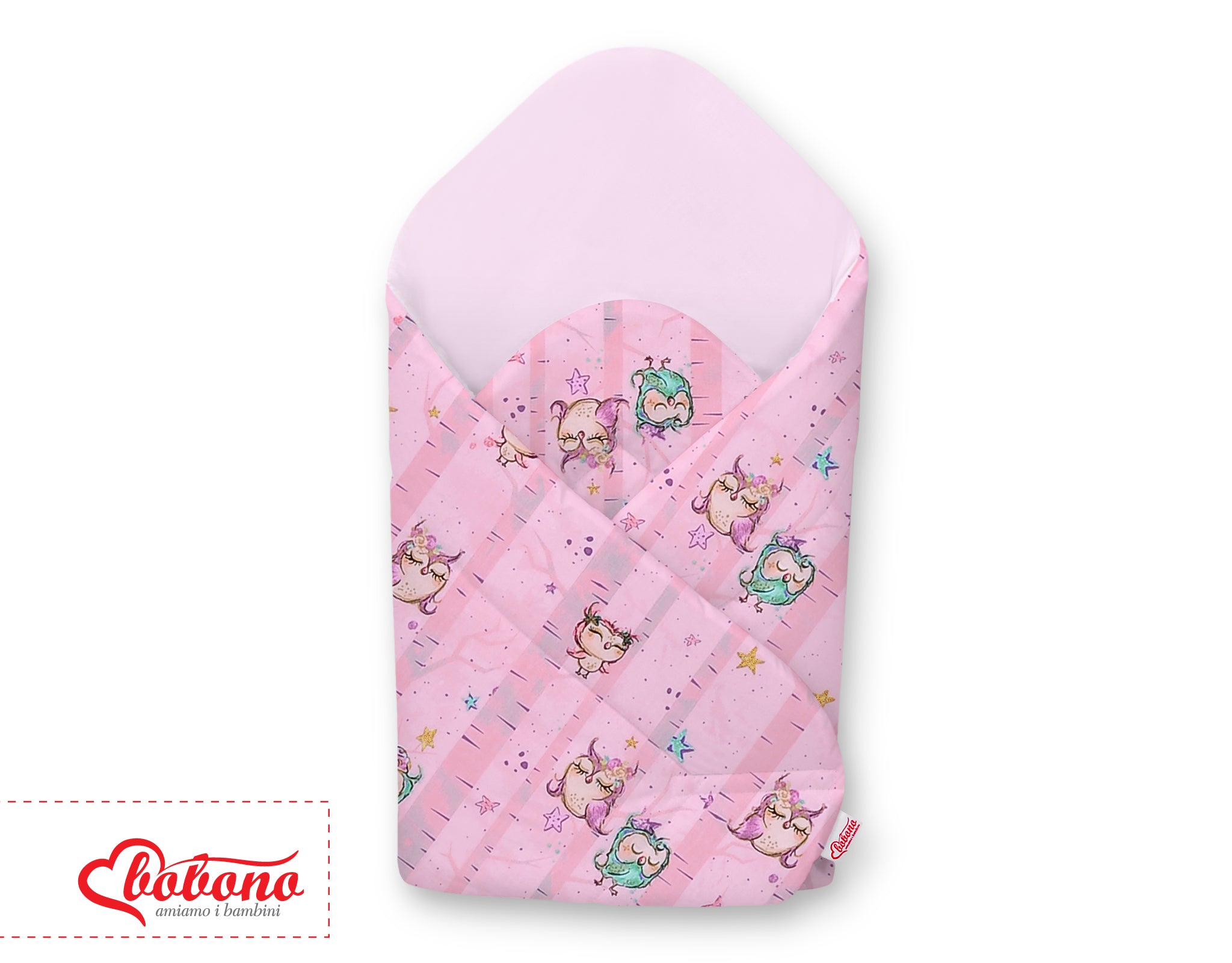 Baby nest with stiffening - owls pink-mint/pink