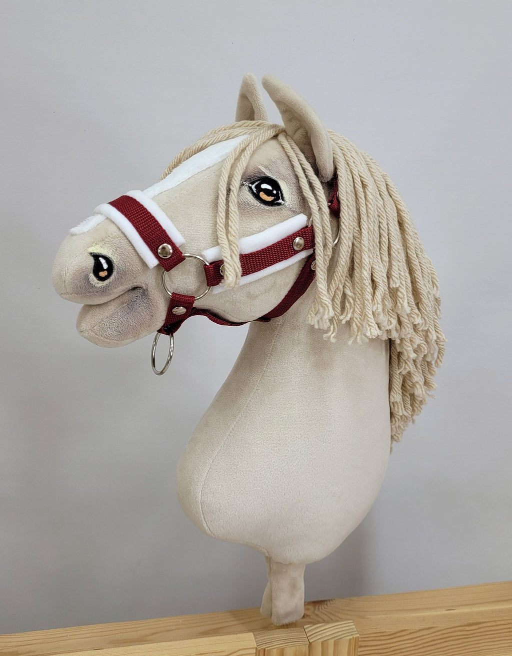 Set for Hobby Horse: the halter A3 with white furry + Tether made of cord - white-burgundy