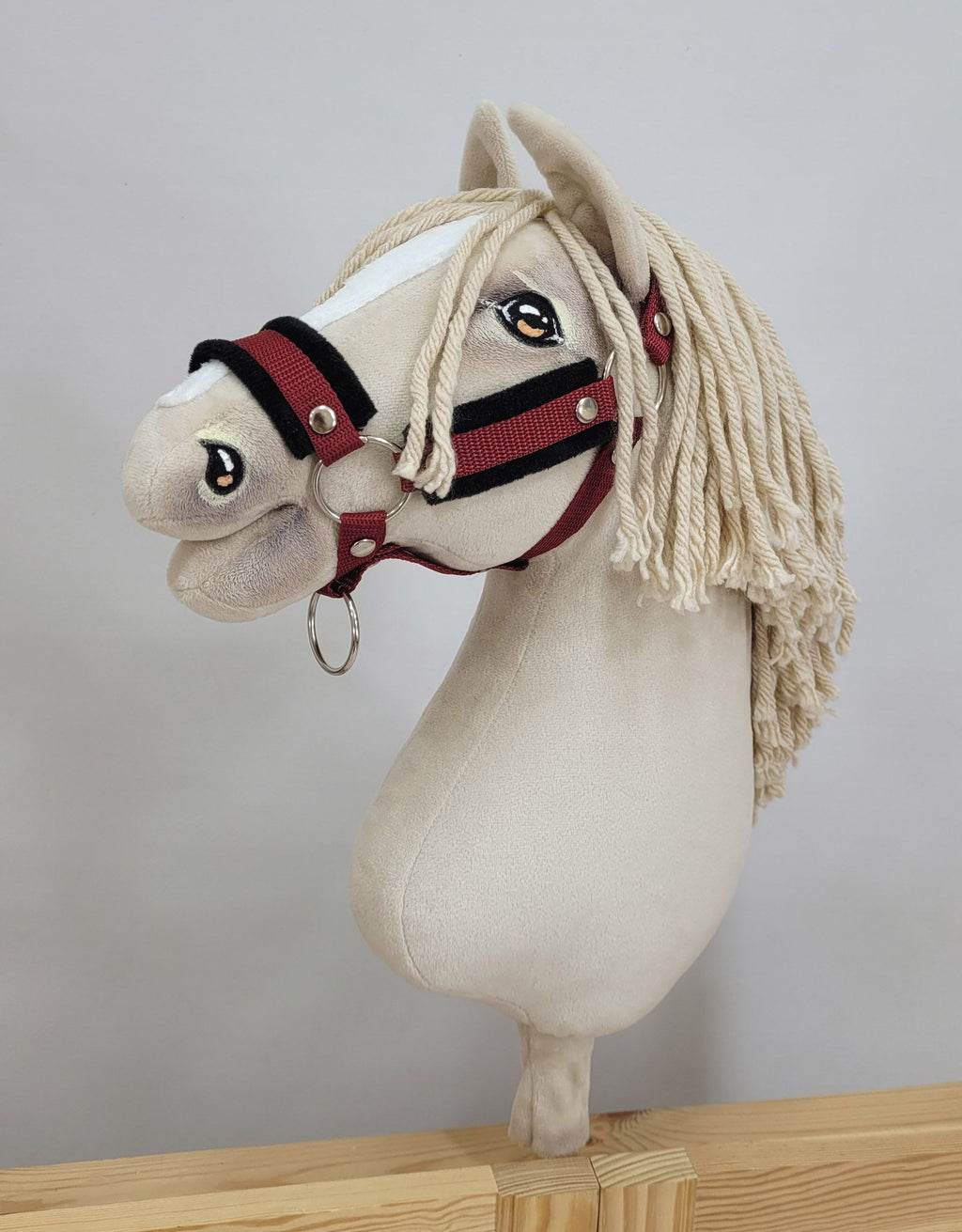 Set for Hobby Horse: the halter A3 with black furry + Tether made of cord - black-burgundy