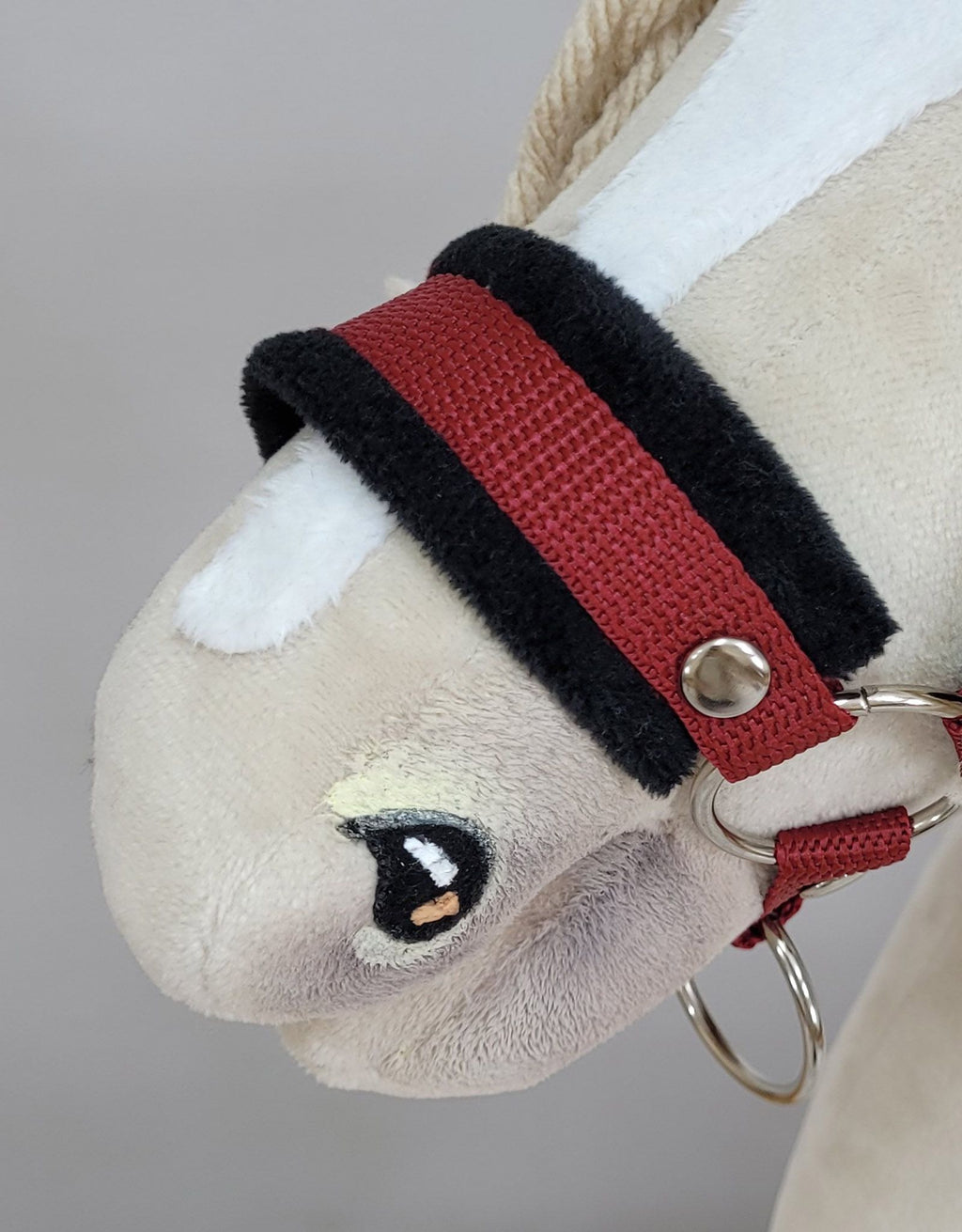 Set for Hobby Horse: the halter A3 with black furry + Tether made of cord - black-burgundy