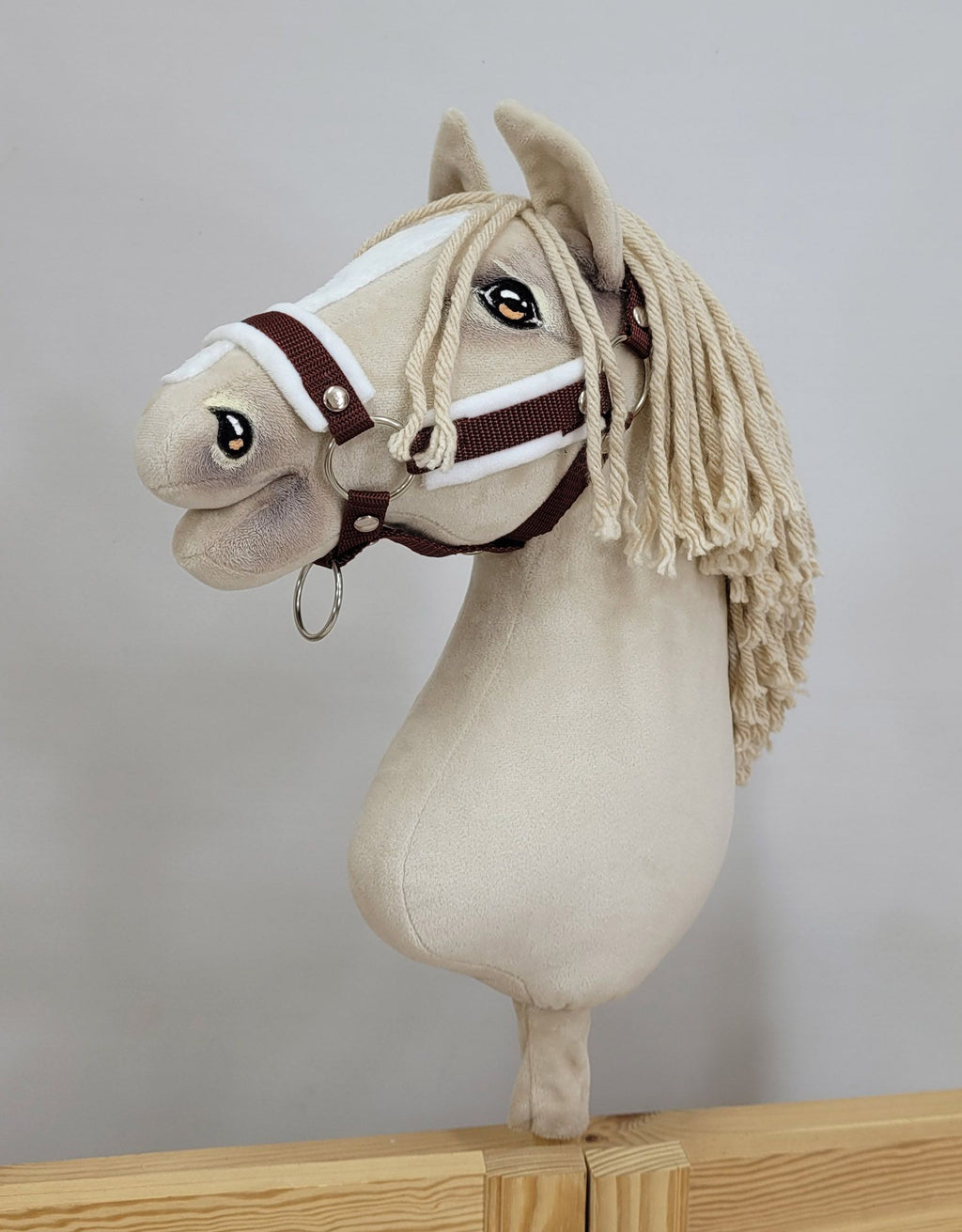 Set for Hobby Horse: the halter A3 with white furry + Tether made of cord - white-brown