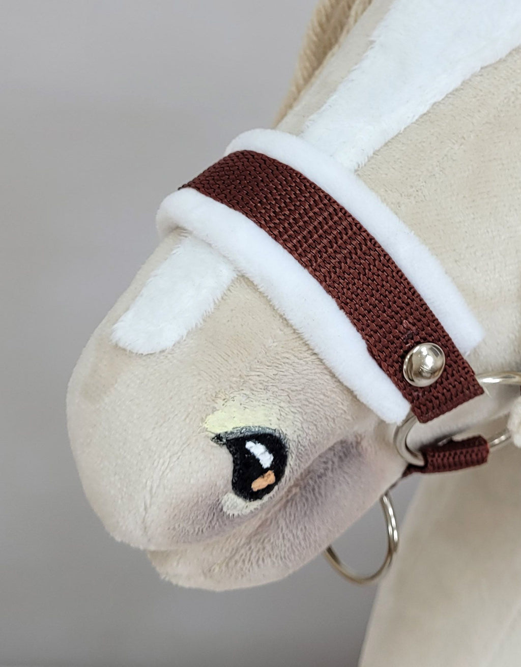 Set for Hobby Horse: the halter A3 with white furry + Tether made of cord - white-brown