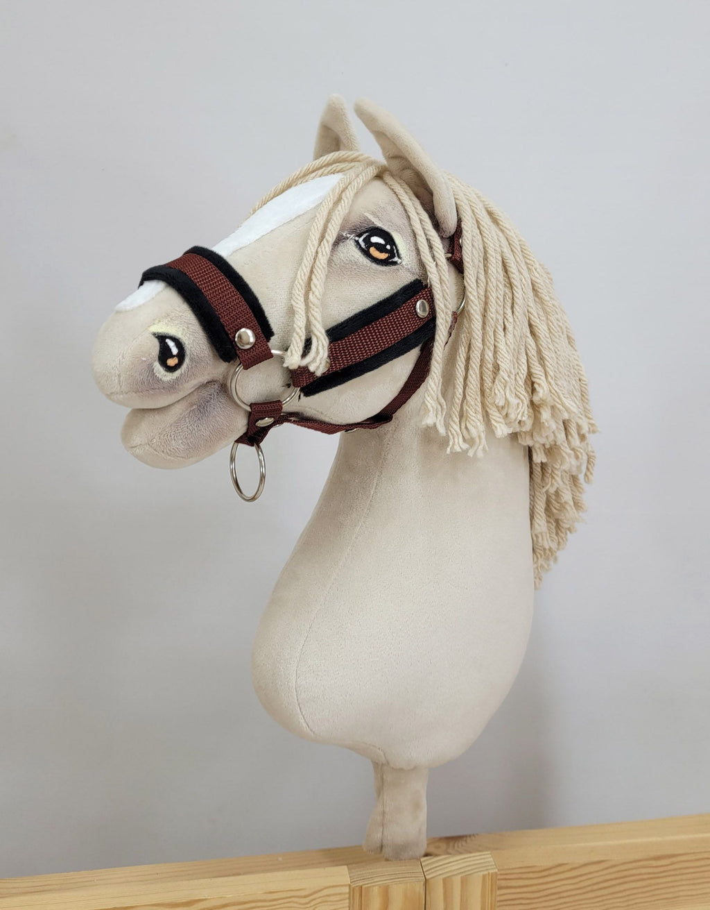 Set for Hobby Horse: the halter A3 with black furry + Tether made of cord - black-brown