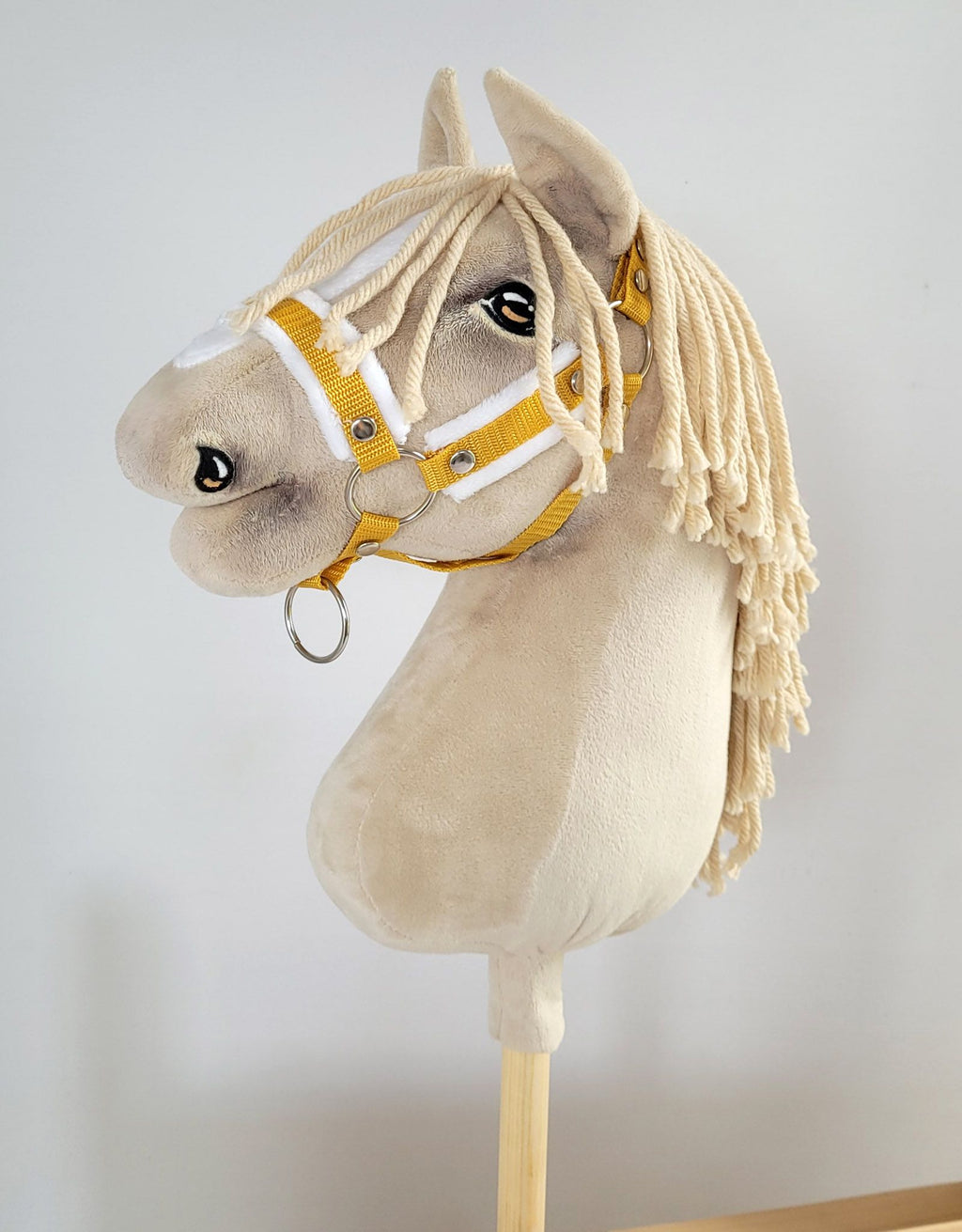 Set for Hobby Horse: the halter A3 with white furry + Tether made of cord - white-honey yellow