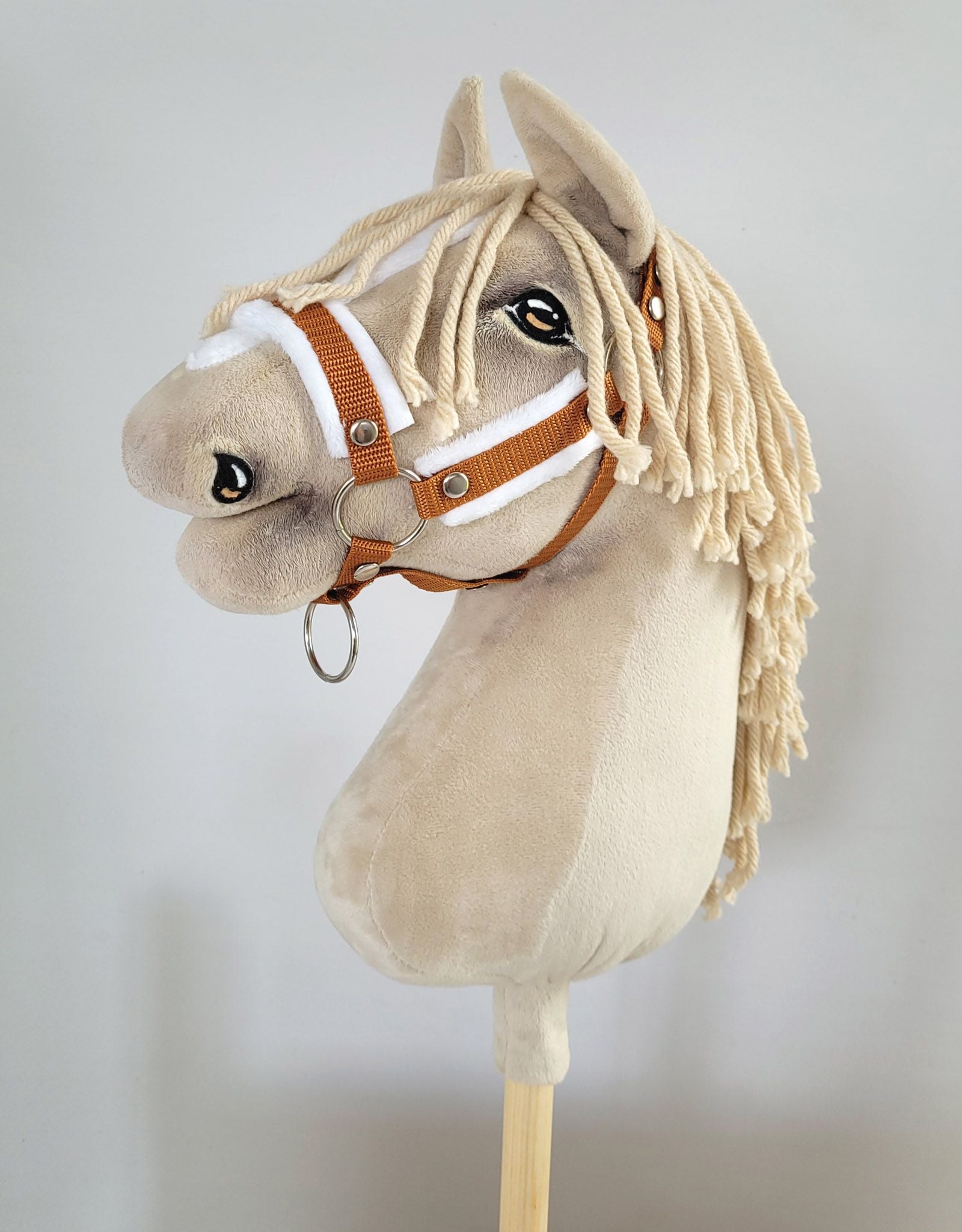 Set for Hobby Horse: the halter A3 with white furry + Tether made of cord - white-ginger