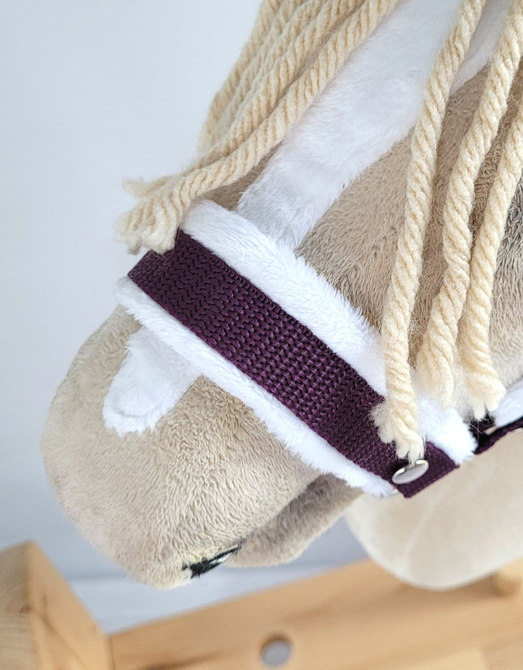 Set for Hobby Horse: the halter A3 with white furry + Tether made of cord - white-plum