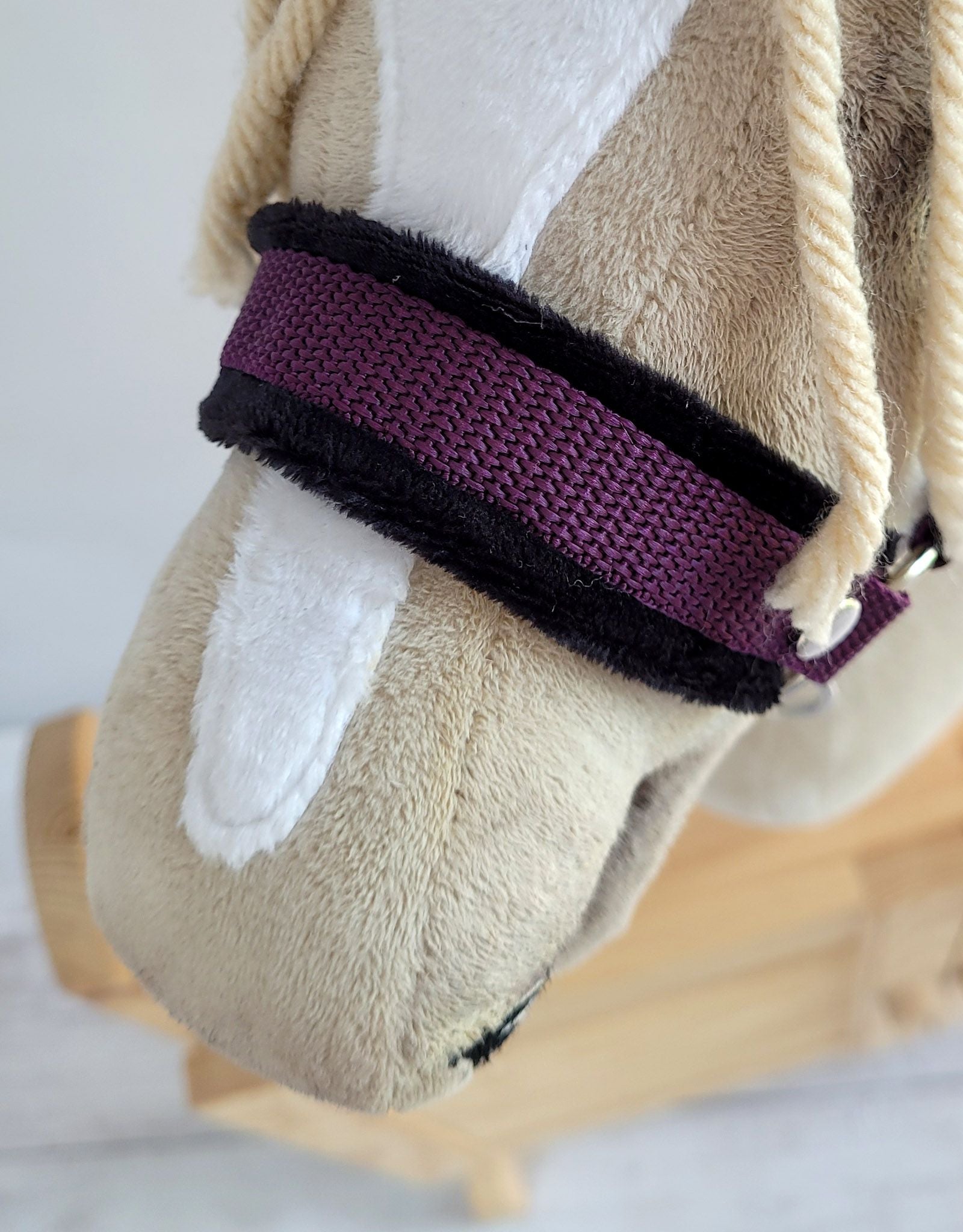Set for Hobby Horse: the halter A3 with black furry + Tether made of cord - black-plum