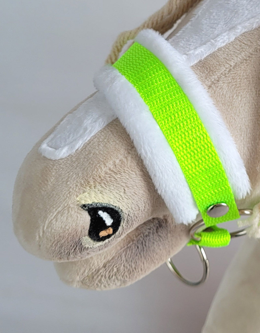 Set for Hobby Horse: the halter A3 with white furry + Tether made of cord - neon-green/ white